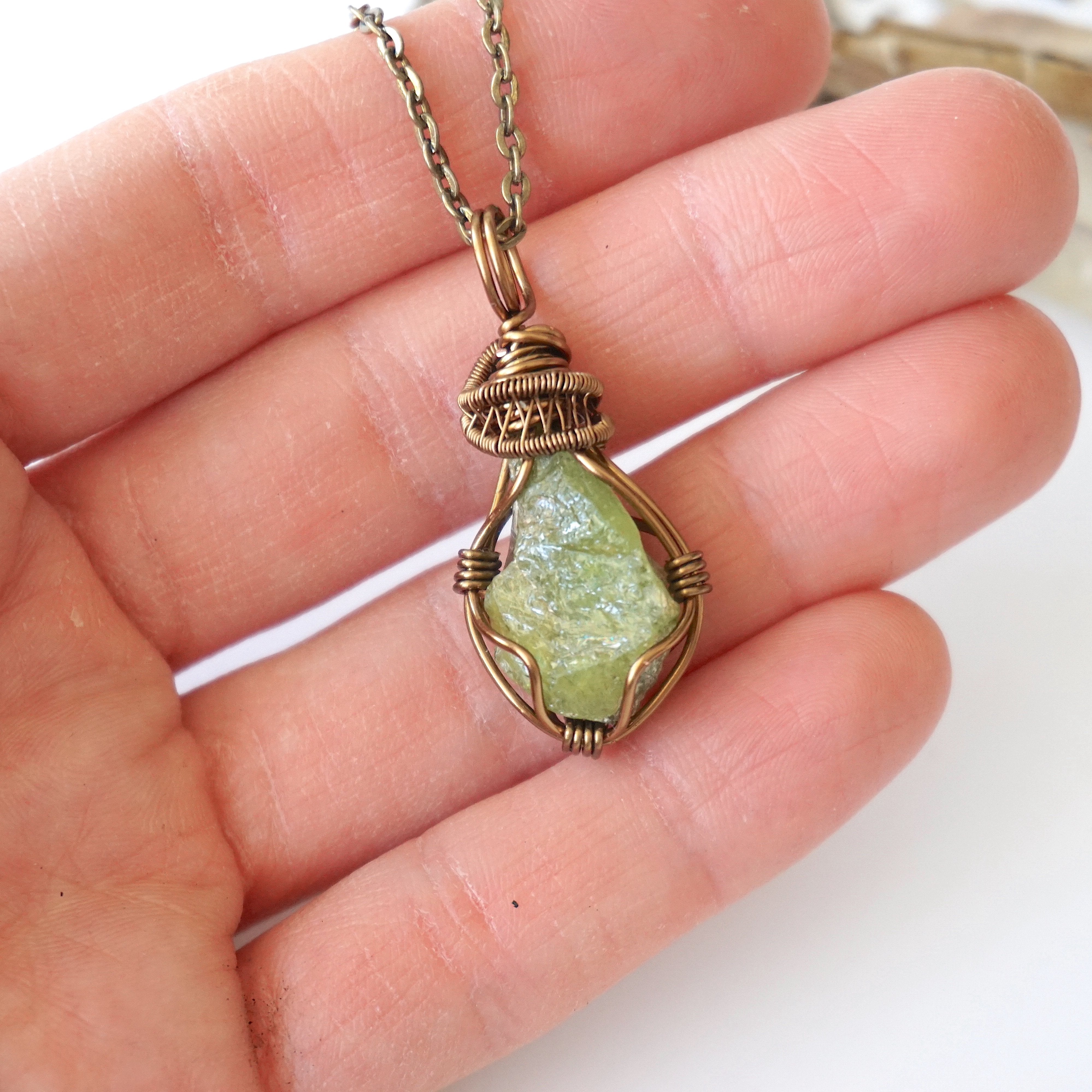 Raw Peridot Necklace in Antique Bronze - Natural Gemstone Jewelry for Women, Boho Chic Style | Perfect for Everyday Wear, Gift Giving & Special Occasions