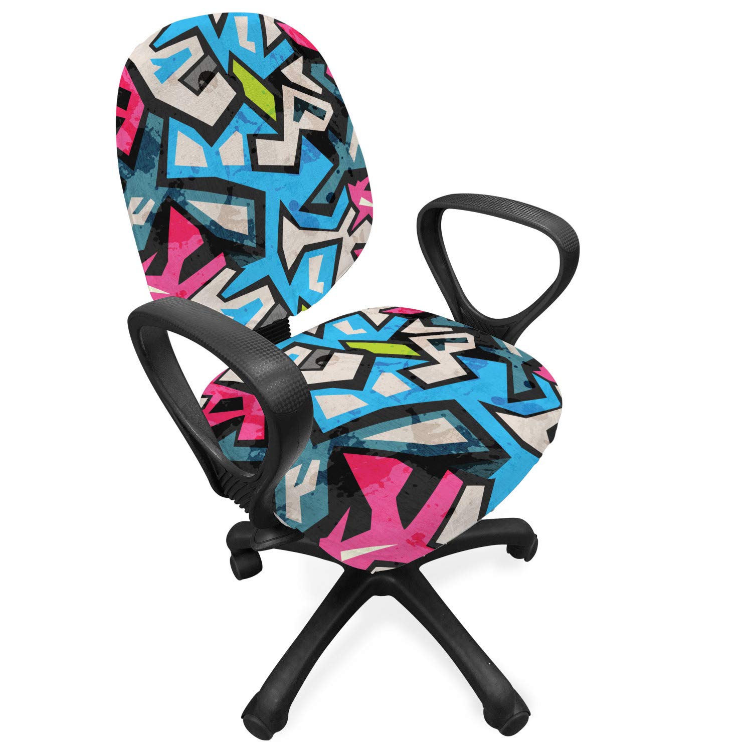 Ambesonne Grunge Office Chair Slipcover - Colorful Graffiti Street Art Design, Stretch Fabric Cover for Standard Chairs, Urban Culture Decor (Aqua Pink) | Perfect for Home Office, Gaming Setup & Modern Workspace Decor