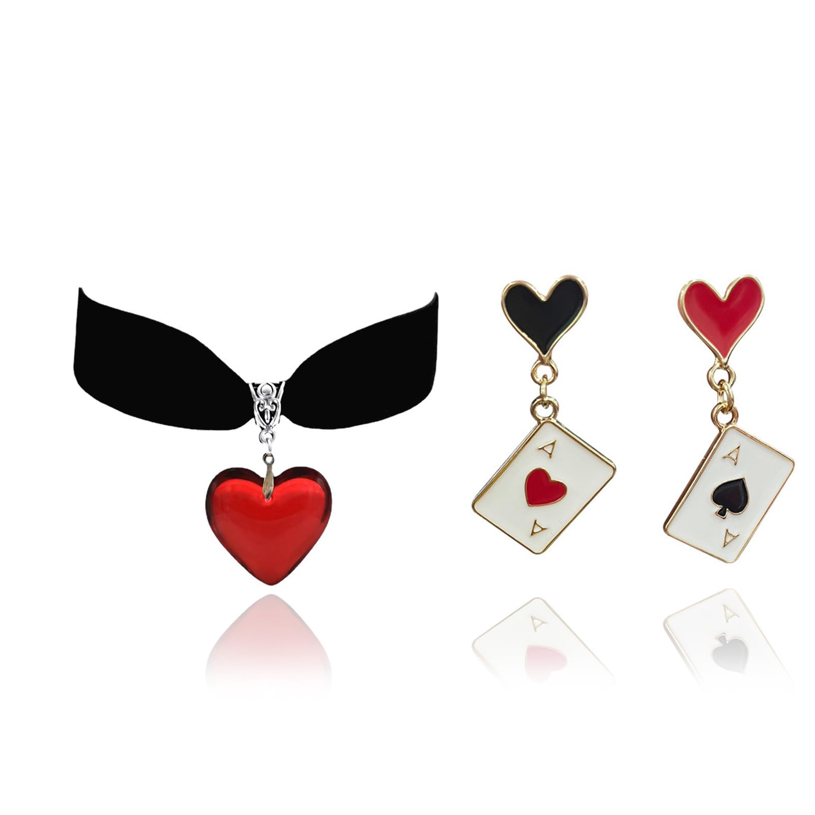 Red Heart Necklace & Earrings Set - Gothic Queen Costume Jewelry for Women | Vampire Blood Choker Necklace with Heart Charm & Dangling Earrings | Perfect for Halloween, Cosplay, Gothic Fashion & Vampire Themed Parties