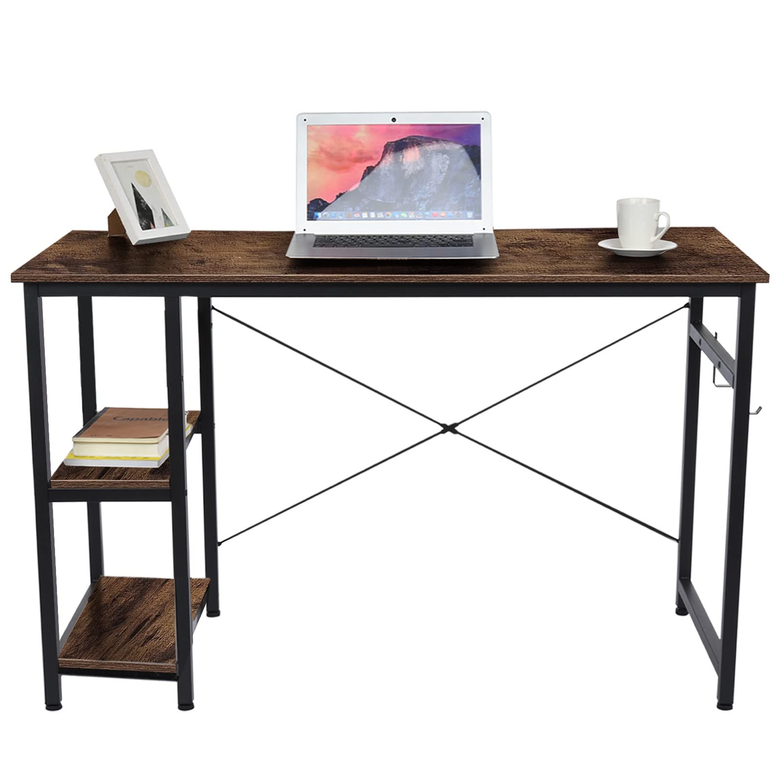 40 Inch Home Office Computer Desk with 2-Tier Wooden Storage Shelf - Modern Industrial Study Writing Desk & Laptop Table for Small Spaces, Dorm Rooms, and Home Offices