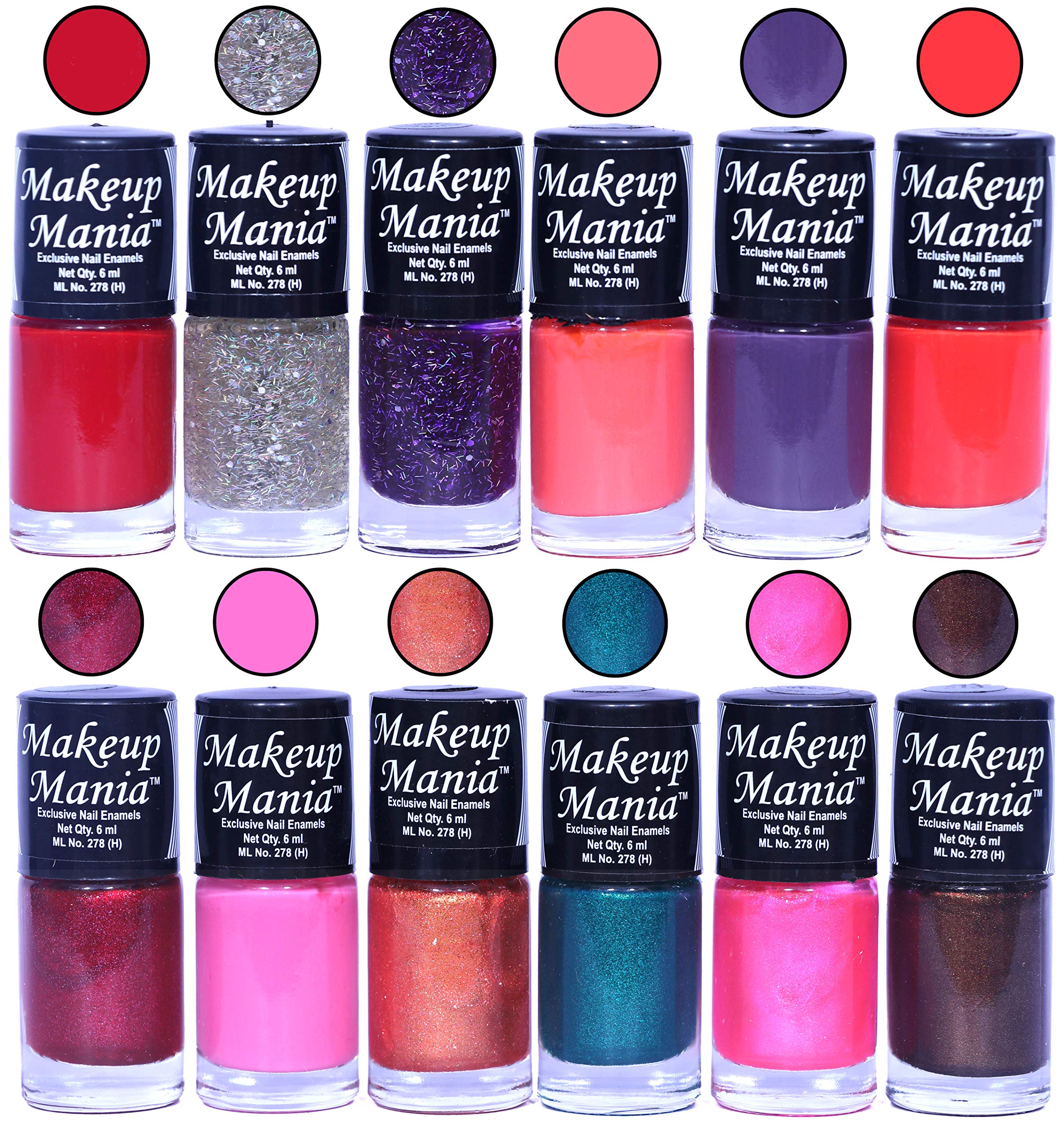 Makeup Mania 12-Piece Nail Polish Set - 6ml Each, Multicolor Combo No.109 - Perfect for Home Manicures, Nail Art & Gift Giving
