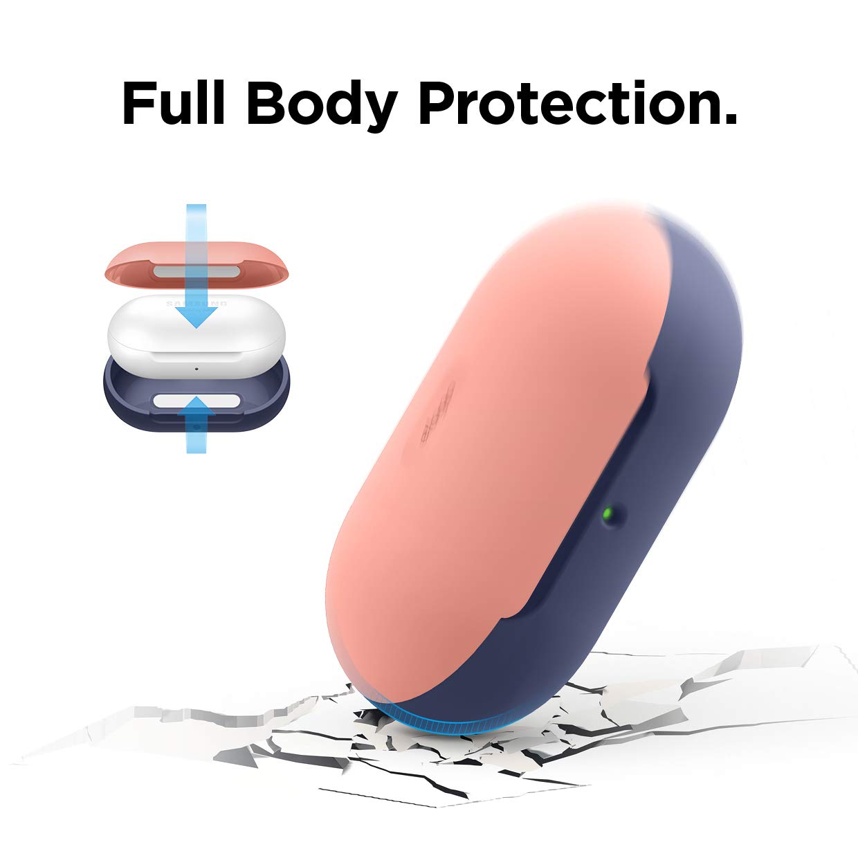Premium Silicone Case for Samsung Galaxy Buds Plus (2020) & Galaxy Buds (2019) - Soft Protective Cover with Peach Top & Jean Indigo Bottom - Perfect for Gym, Travel & Everyday Use