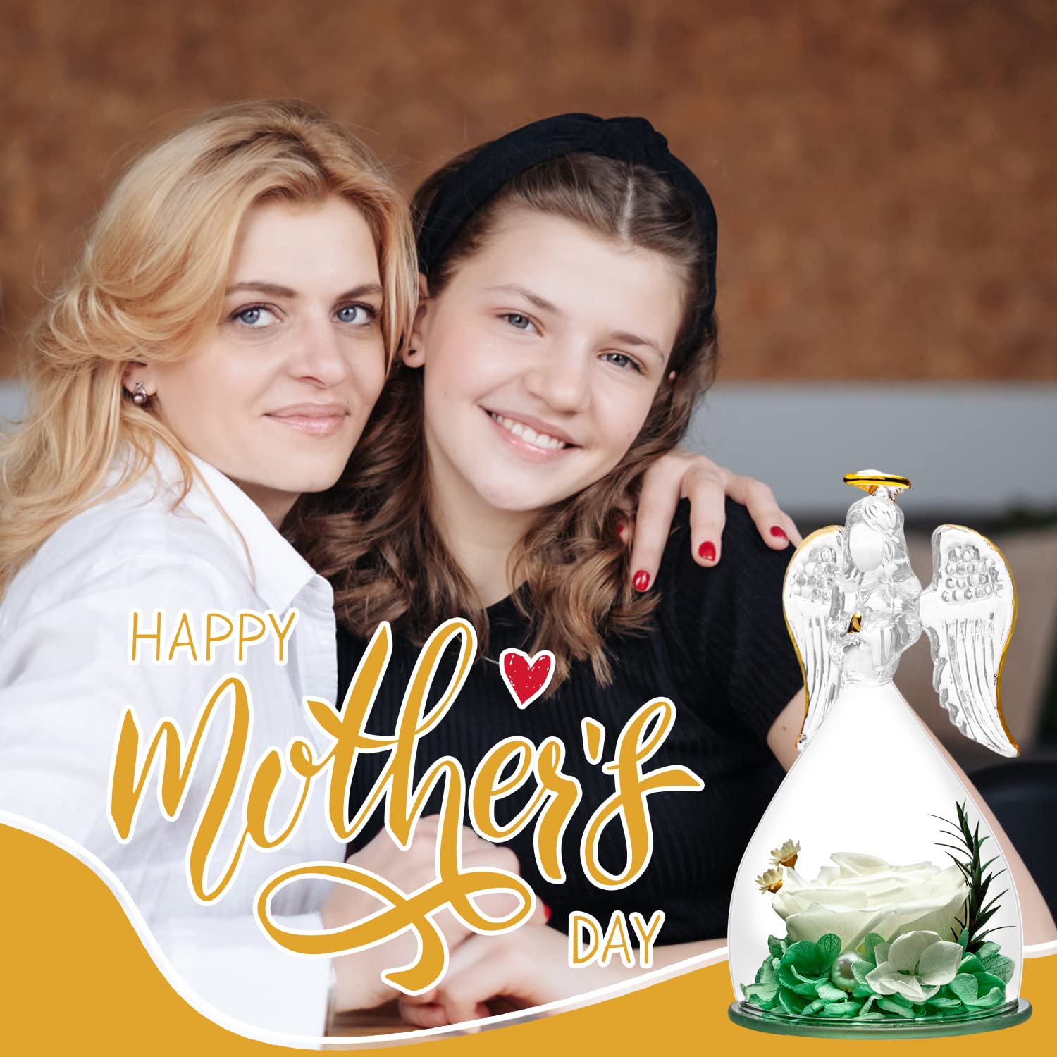 ANWEAO Preserved Real Rose Glass Angel Figurine with 'I Love You' Necklace in 100 Languages - Unique Birthday Gift for Mom, Valentine's Day Present for Women, Thoughtful Flower Gift for Grandma - Perfect for Home Decor, Anniversary Surprise & Special Occasion Keepsake