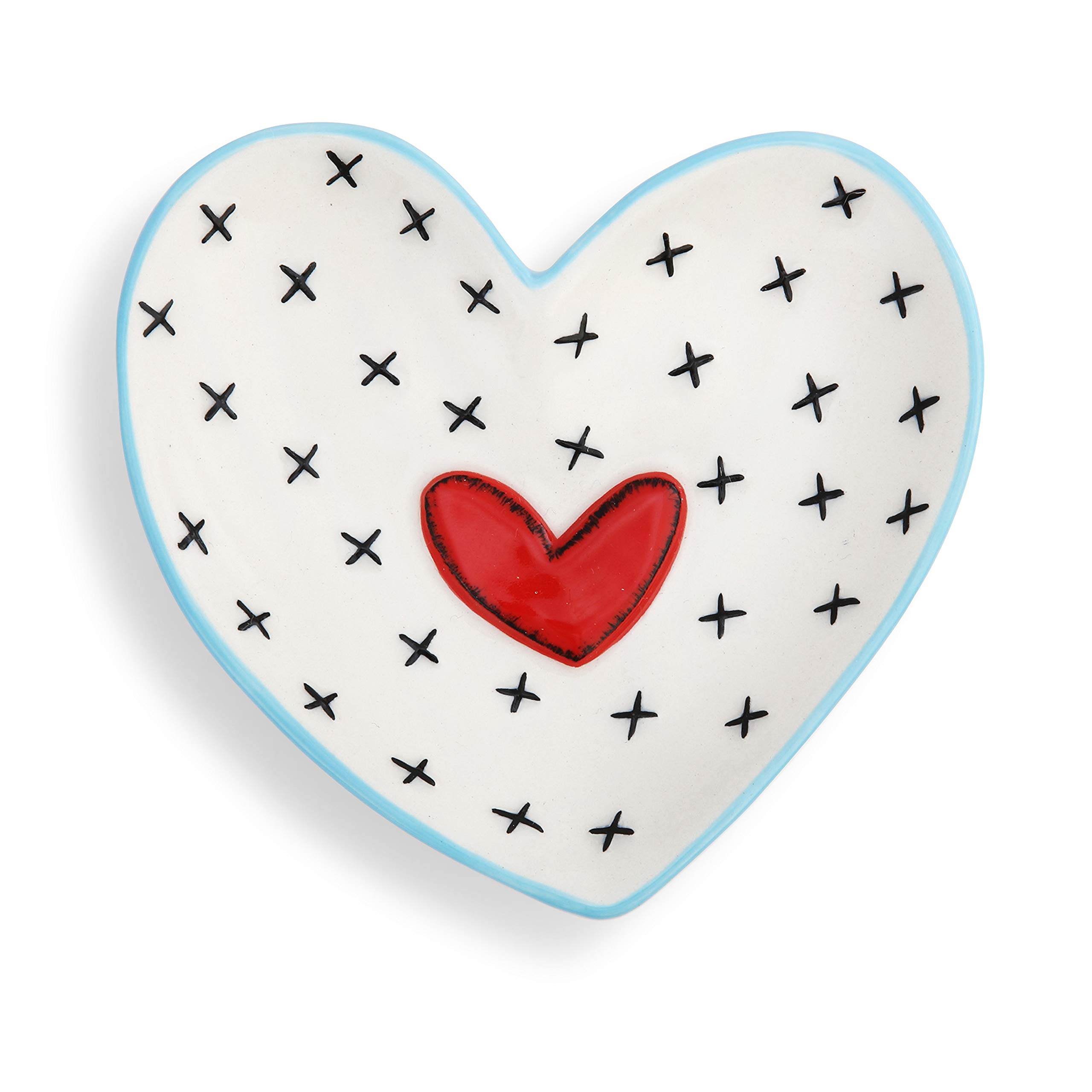 DEMDACO Heart-Shaped Ceramic Jewelry Tray Set - 4 Pack, 4x4 Inch Black & White Stoneware Organizer for Rings, Earrings & Small Treasures | Perfect for Vanity, Dresser, Bathroom & Gift Giving