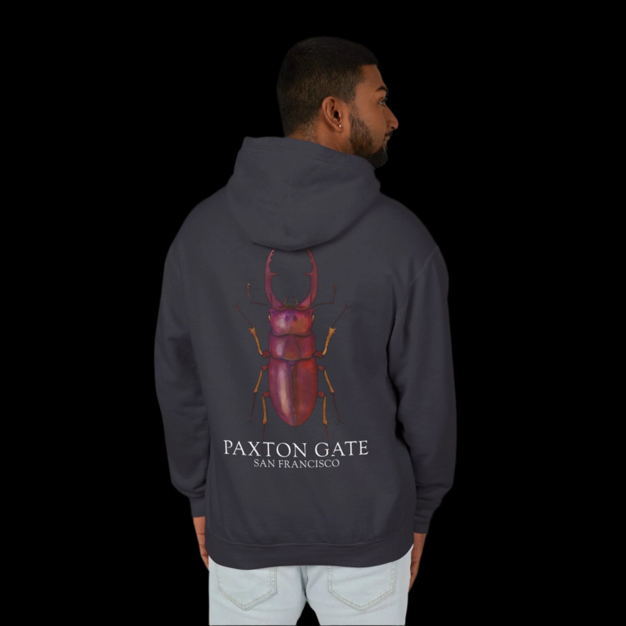 Unisex Paxton Gate Red Stag Beetle Hoodie by Kris Struble - Gothic Fashion for Men & Women - Perfect for Halloween Costumes, Alternative Streetwear and Insect Lovers