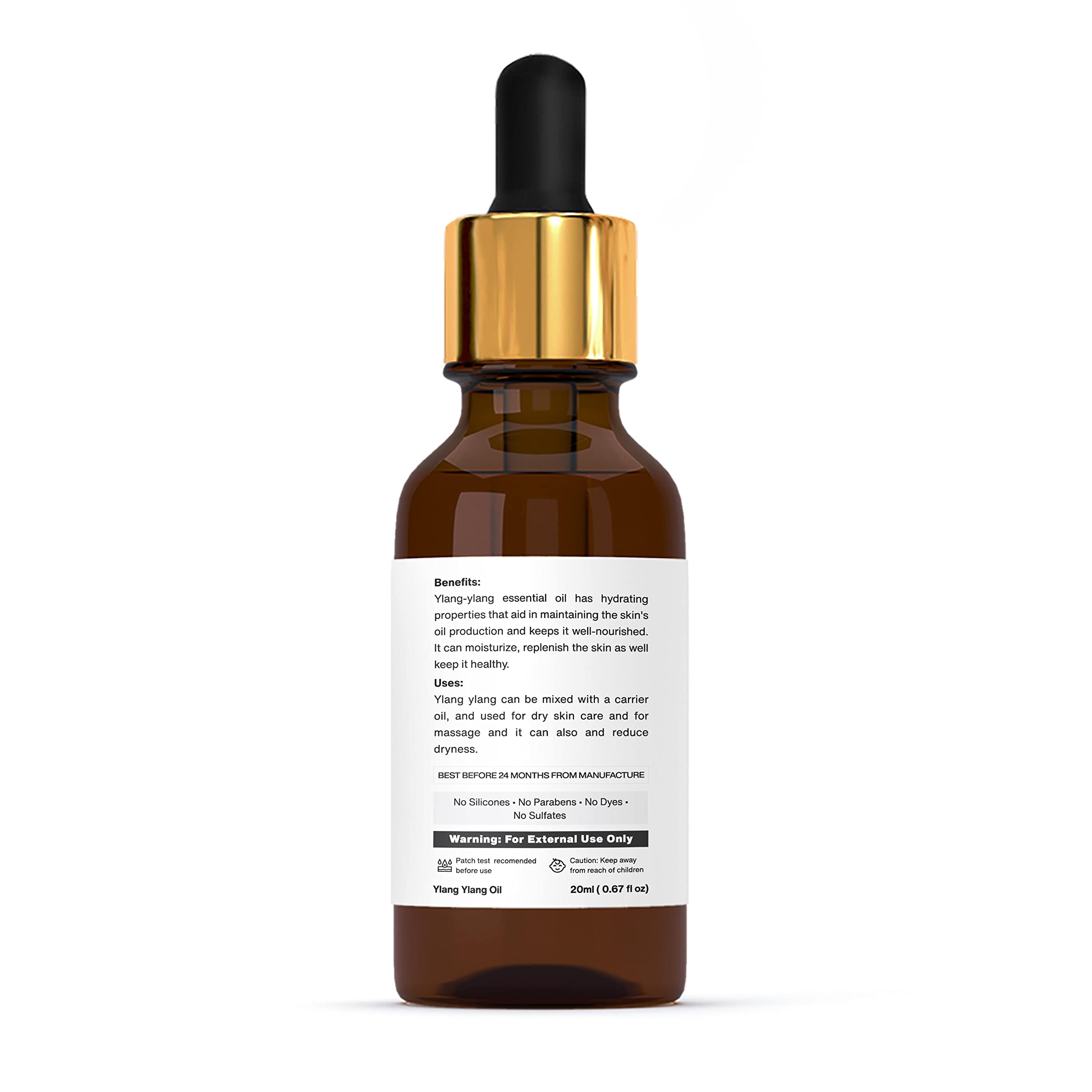 100% Pure Ylang Ylang Essential Oil - Natural Undiluted for Hair Growth, Scalp Care, Skin Hydration & Acne Treatment | Aromatherapy, Massage & DIY Beauty | Premium 20ml Therapeutic Grade Oil