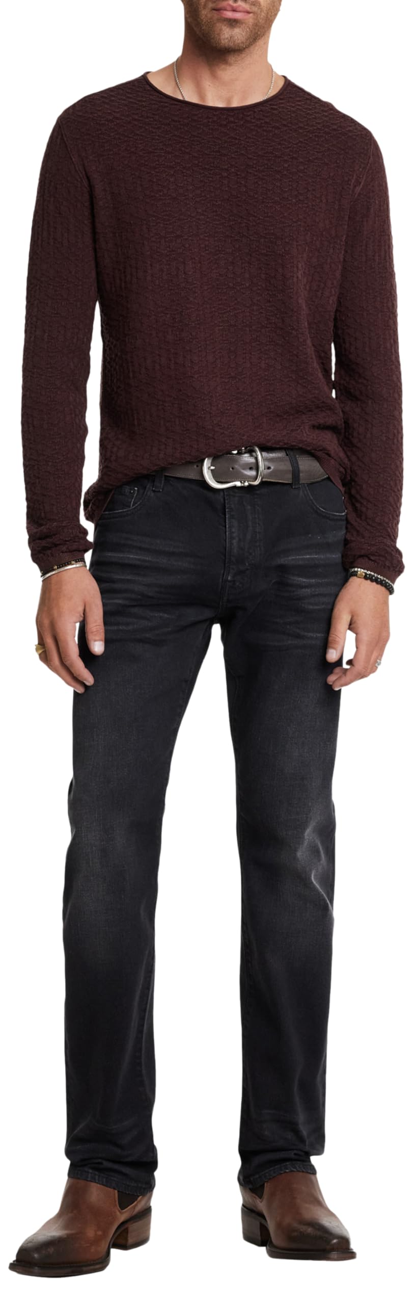 John Varvatos Men's Riley Crew Neck Sweater - Premium Soft Cotton Knit Pullover for Casual & Business Wear - Perfect for Office, Dates & Fall Outfits