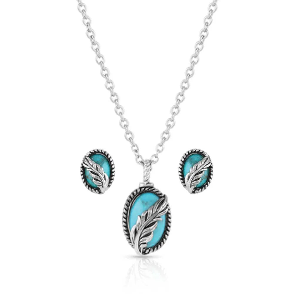 Exquisite Feather Turquoise Jewelry Set - Handmade Boho Necklace & Earrings for Women | Perfect for Festivals, Weddings & Boho Fashion
