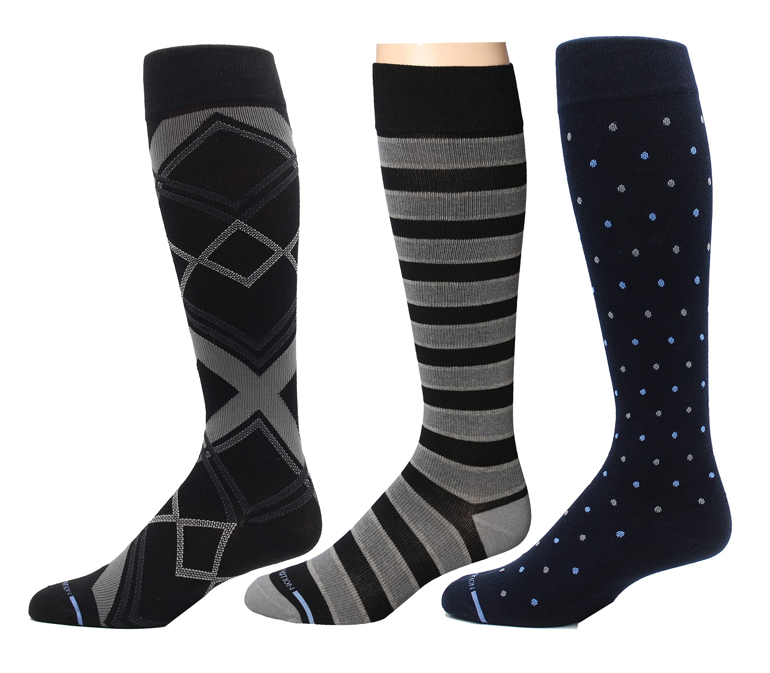 4 Pairs Men's Dr. Motion 8-15 mmHg Graduated Compression Socks for Circulation & Swelling Relief - Knee High Support Socks for Running, Travel & Work (Black)