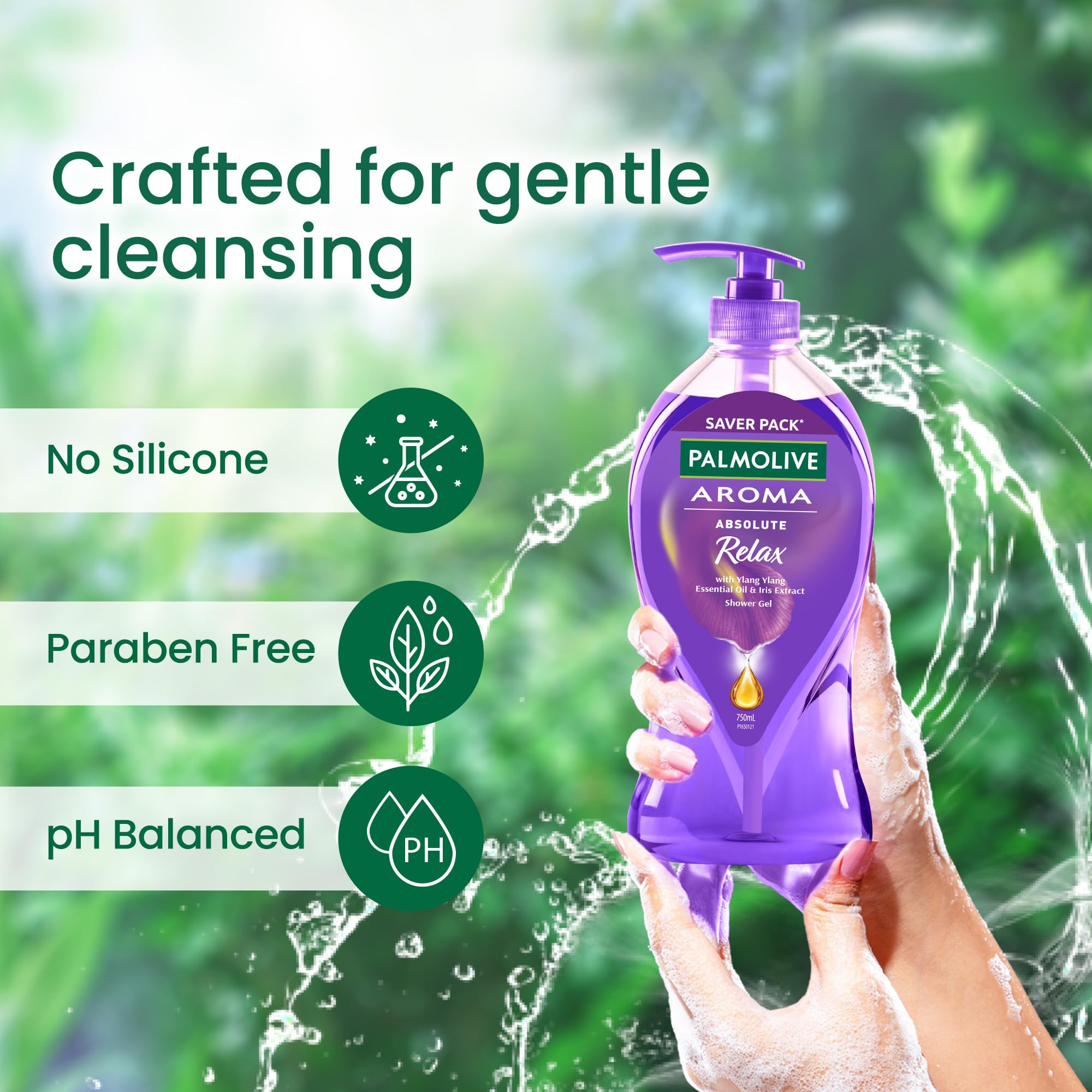 Palmolive Aroma Absolute Relax Body Wash for Women & Men - 750ml Shower Gel with 100% Natural Ylang Ylang & Iris Essential Oils | pH Balanced for Soft, Smooth Skin | Single Pump Bottle | Perfect for Stress Relief & Spa-Like Relaxation at Home