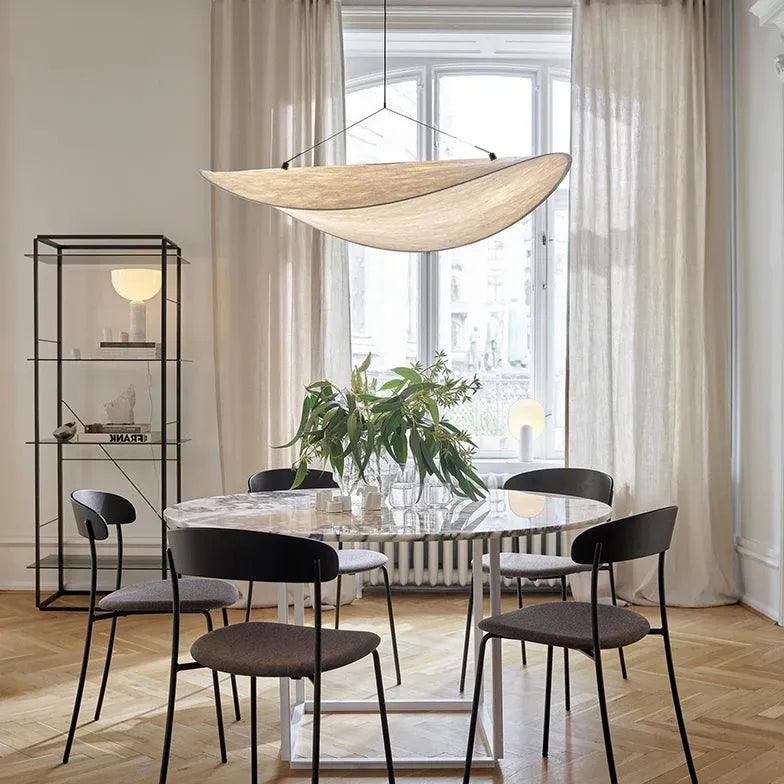 Modern Silk Oval Pendant Light - Minimalist Ceiling Lighting Fixture for Dining Room, Kitchen, or Bedroom Decor
