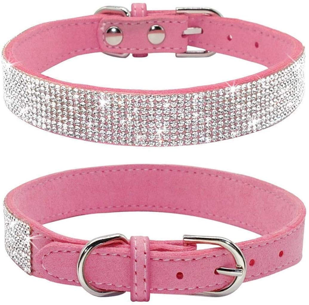 Sparkling Rhinestone Dog Collar - Soft Suede Leather Pet Collar with Crystal Diamonds for Small Dogs & Cats | Perfect for Parties, Weddings & Special Occasions