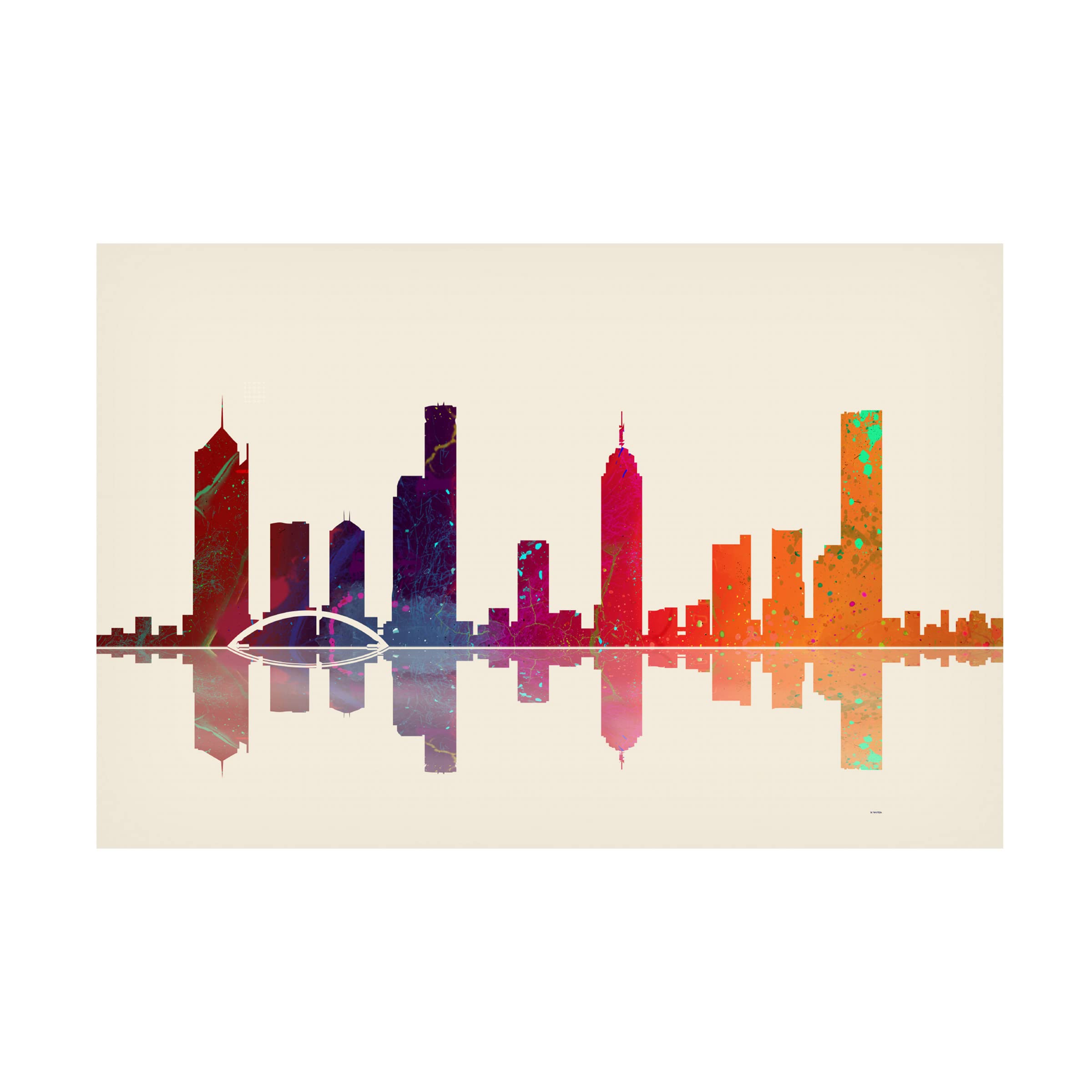 Trademark Fine Art 'Melbourne Vic Skyline 3' Canvas Wall Art by Marlene Watson - 16x24 Inches - Modern Cityscape Painting for Living Room, Office & Home Decor