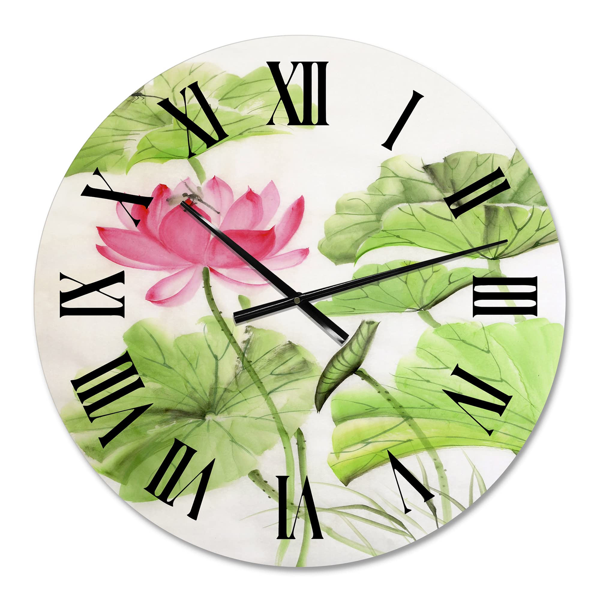 DesignQ Traditional 'Lotus and Dragonfly' Large Wall Clock - Floral & Botanical Decor for Living Room, Bedroom, Office | Silent Non-Ticking Mechanism | Perfect Home & Gift Idea