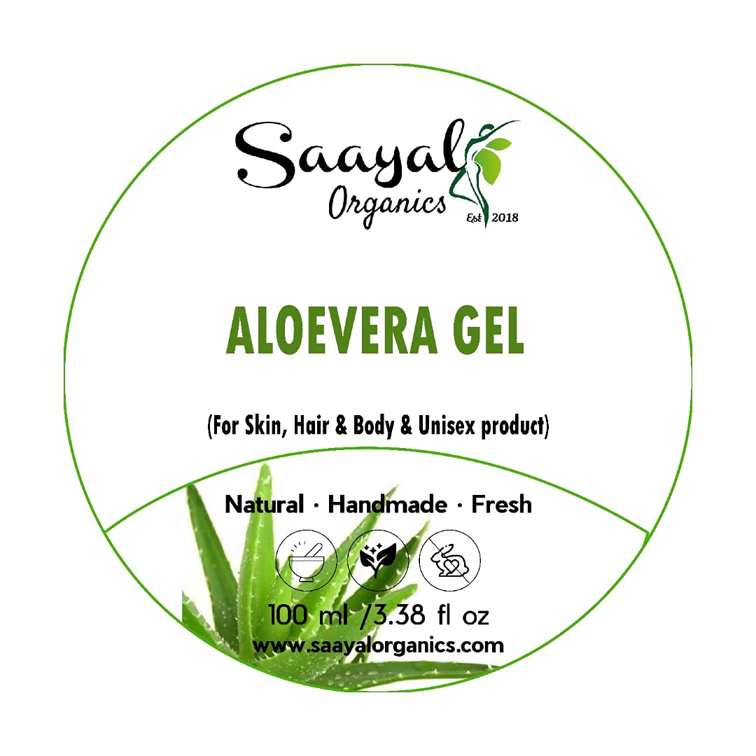 Saayal Organics Pure Aloe Vera Gel for Face & Hair - 100% Natural Moisturizer for Sunburn Relief, Skin Hydration & Scalp Care | Perfect for After Sun Care, Daily Skincare & Hair Treatment