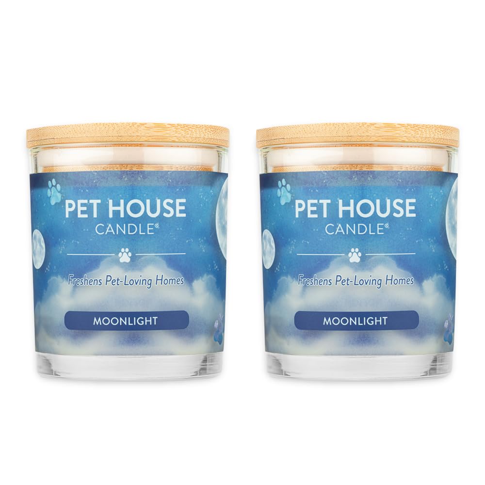 One Fur All Pet House Candle 2 Pack - Soy Wax, Clean Burning Scented Candles for Pet Odor Elimination - Moonlight Fragrance - Perfect for Living Rooms, Bedrooms & Pet-Friendly Homes