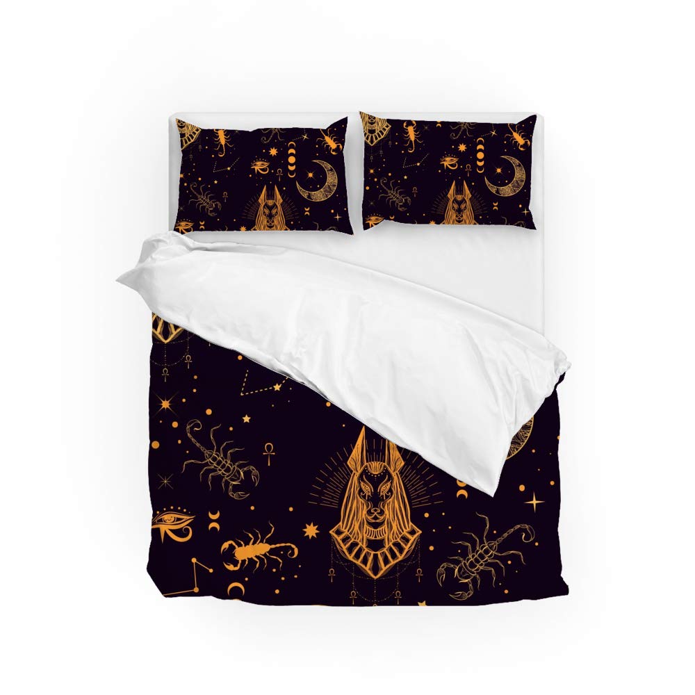 Kuizee Egyptian Anubis Constellation Duvet Cover Set - King Size Bedding with Astrology Design, Breathable & Ultra Soft for Comfortable Sleep | Perfect for Egyptian-Themed Bedrooms, Astronomy Lovers & Unique Home Decor