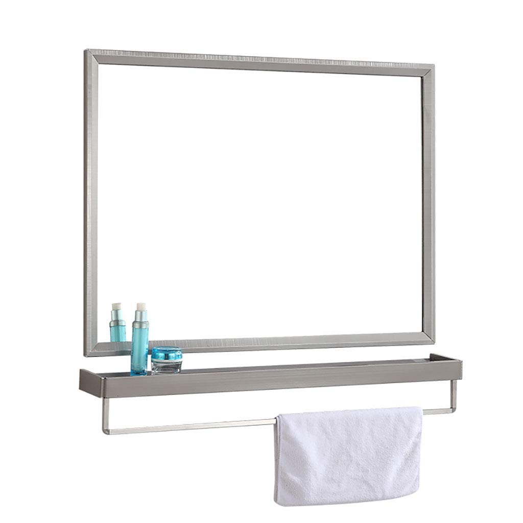 Rectangle Bathroom Mirror with Shelf & Towel Bar - Stainless Steel Wall-Mounted Makeup Mirror for Vanity, Powder Room & Modern Bathroom Decor