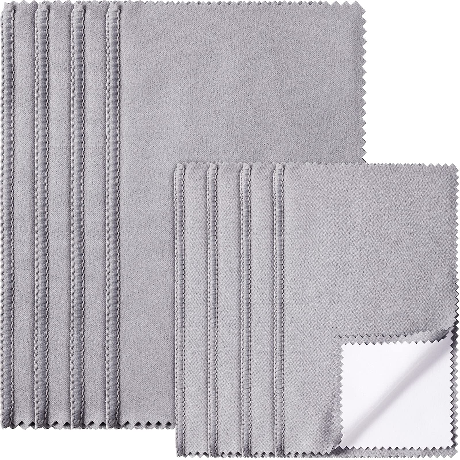 8-Piece Large Jewelry Polishing Cloth Set for Gold, Silver, Platinum - 11x14 & 6x8 Inch Cleaning Cloths for Jewelry, Coins, Watches & Silverware (Grey) - Perfect for Home, Travel & Professional Jewelry Care
