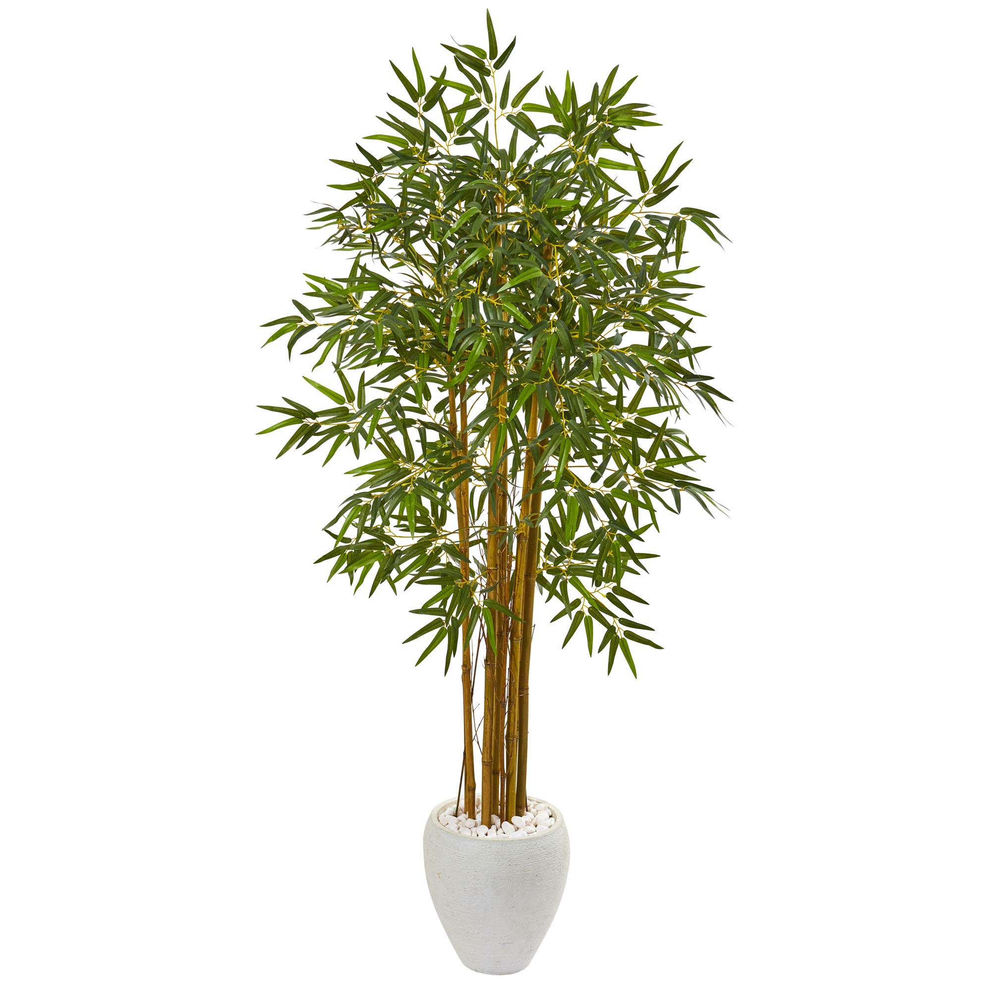 Nearly Natural 65in Multi Bambusa Bamboo Artificial White Planter Silk Trees - Realistic Green Faux Bamboo Plant for Home Office Decor, Indoor Greenery & Tropical Themed Spaces