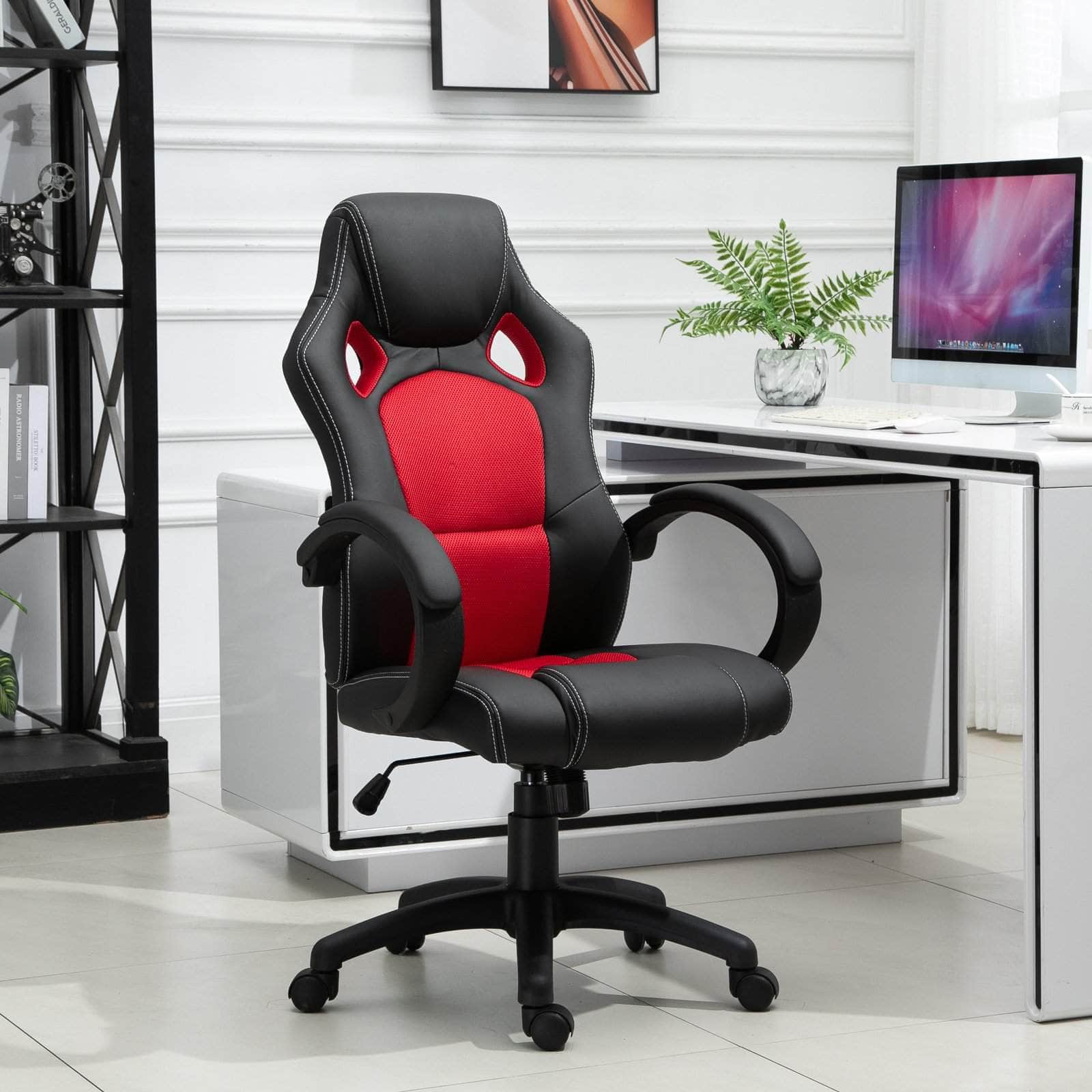 High Back Racing Style Office Gaming Chair - Adjustable Swivel Seat, Ergonomic Faux Leather Computer Desk Chair for Work & Gaming - Available in 3 Colors (Black/Red/Blue) - Perfect for Home Office, Gaming Setup & Streaming Studio