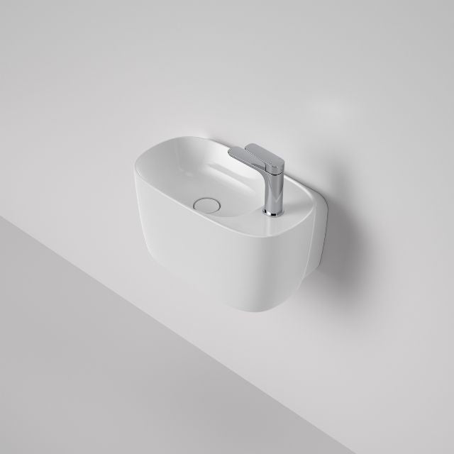 Caroma Contura II Wall Mounted Hand Basin with Single Tap Hole - White | Modern Bathroom Sink for Small Spaces & Powder Rooms