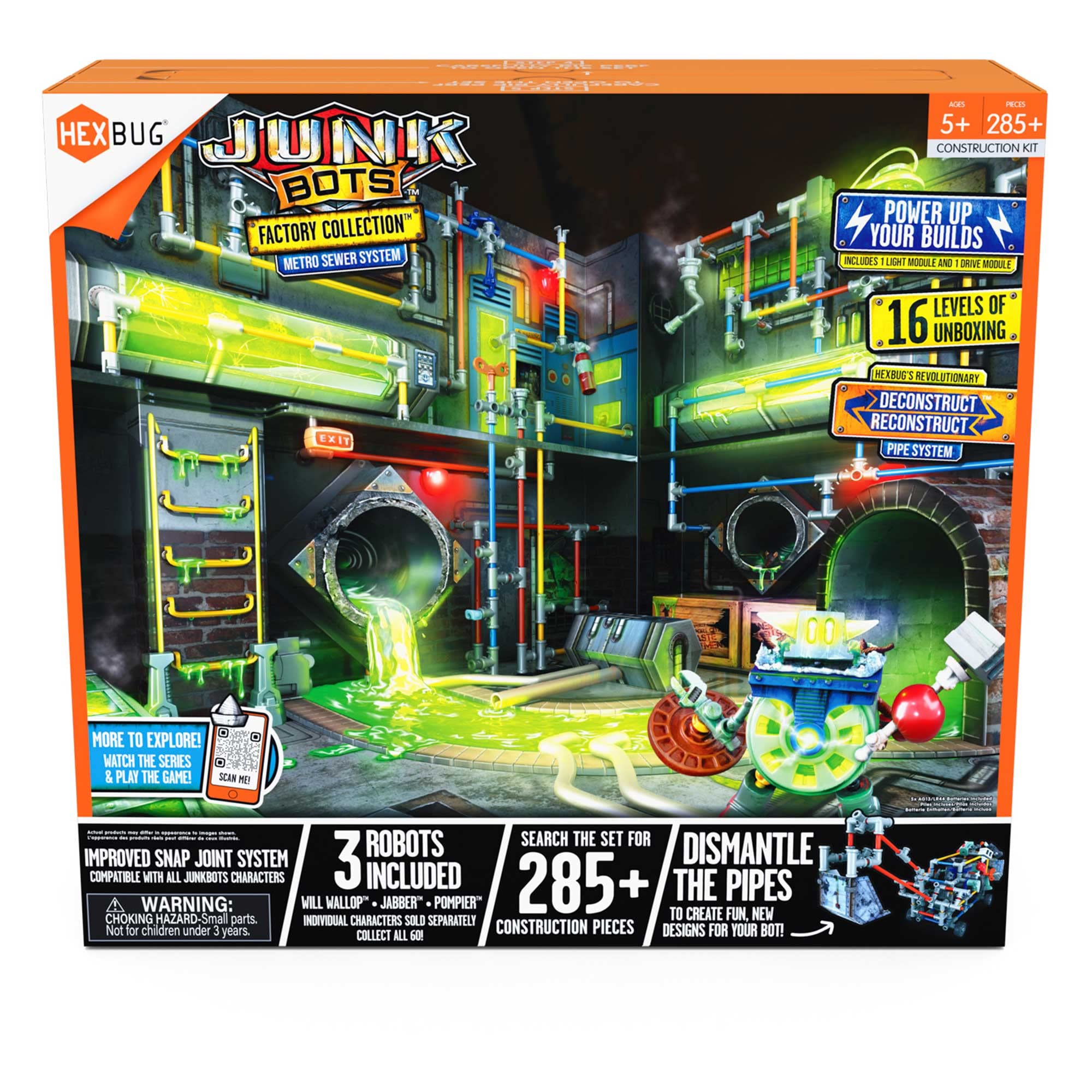 HEXBUG JUNKBOTS Large Factory Habitat Metro Sewer System - 285+ Piece Construction Toy Playset for Kids Ages 5+, STEM Building Toys for Boys & Girls with Surprise Action Figures - Perfect for Creative Play & Indoor STEM Activities
