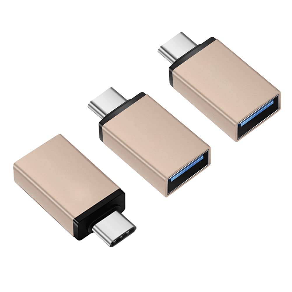 3-Pack USB C to USB 3.0 Adapter Gold - Thunderbolt 3 Compatible for MacBook Pro/Air, Surface Go, Dell XPS & Type C Devices - Perfect for Data Transfer, Charging & Connecting Peripherals