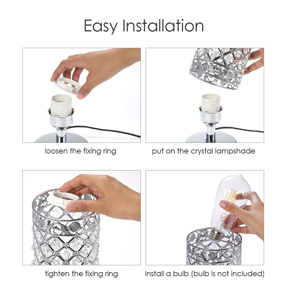 USB Crystal Table Lamp Set of 2 - Modern Elegant Nightstand & Desk Lamps with USB Charging Ports, Silver Crystal Bedside Lamps for Bedroom, Living Room, Home Office - Perfect for Reading, Working & Charging Devices
