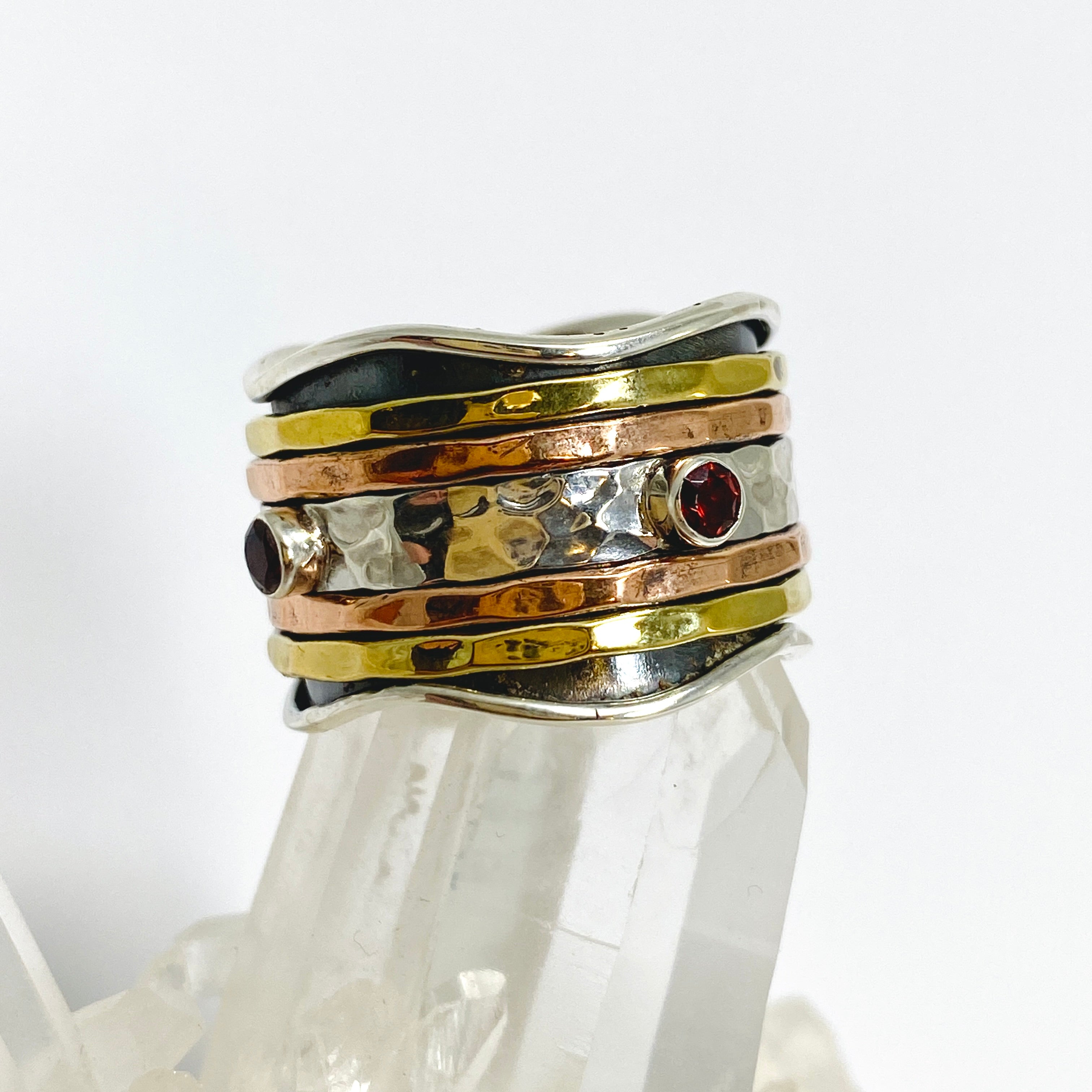 Garnet Spinner Ring Size 10.5 R3905 - Elegant Adjustable Spinning Band for Stress Relief & Meditation | Perfect Gift for Women & Men