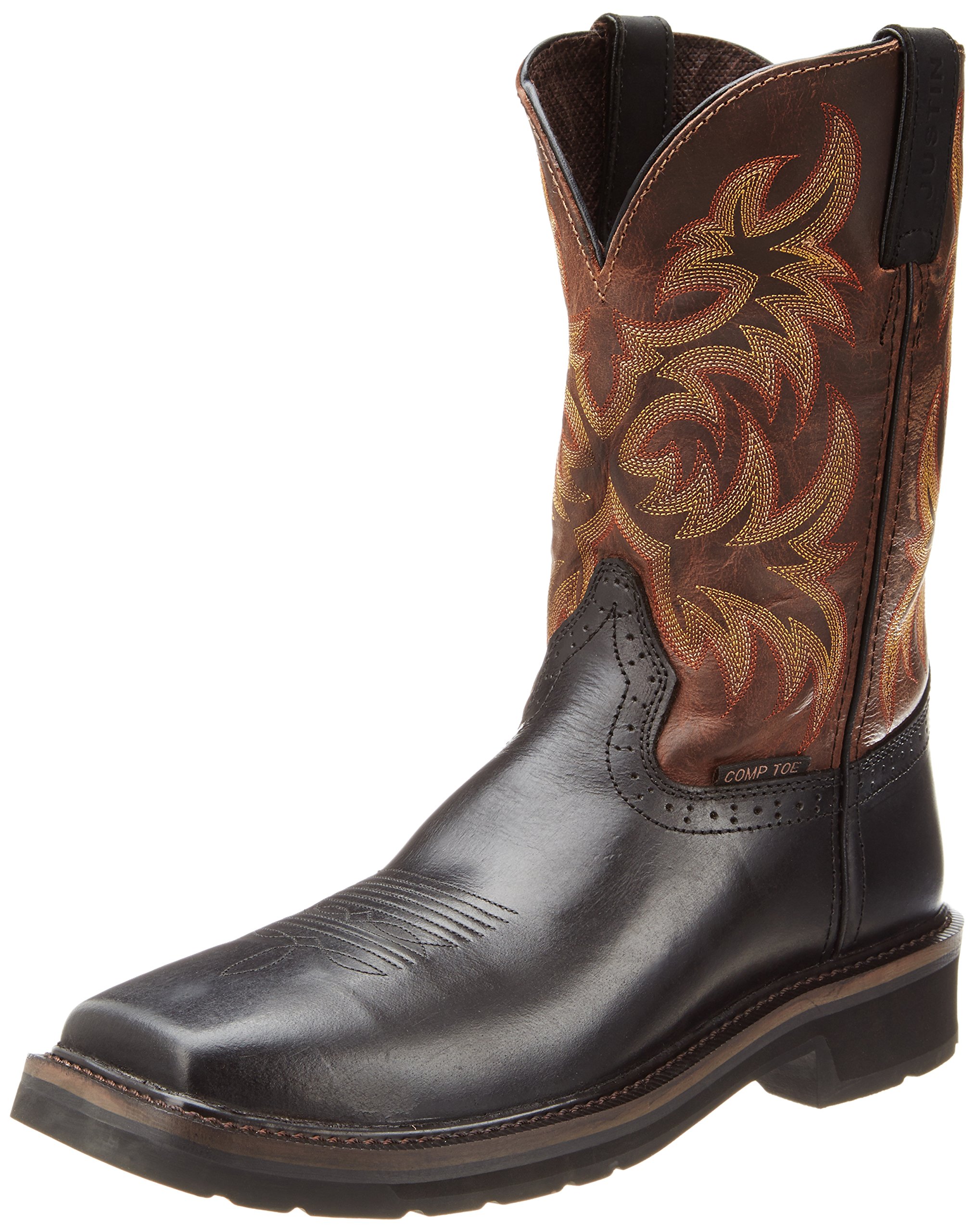 Justin Original Work Boots for Men - Stampede Steel Toe Square Toe Safety Boots - Durable Construction Work Boots for Outdoor, Ranch & Heavy Duty Jobs