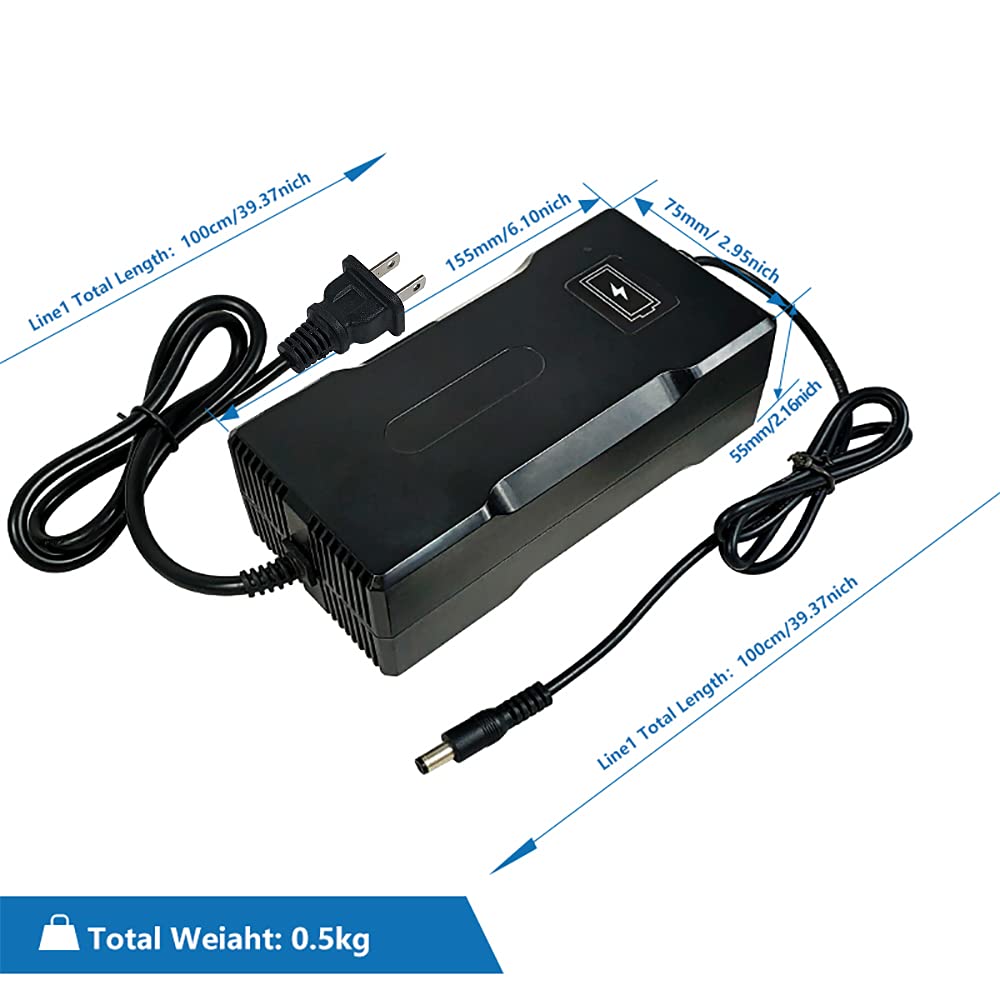 YZPOWER 42V 5A Lithium Battery Charger for 36V Battery Pack - DC 5.5mm x 2.1mm Connector - Fast Charging Power Supply for E-Bikes, Scooters & Power Tools