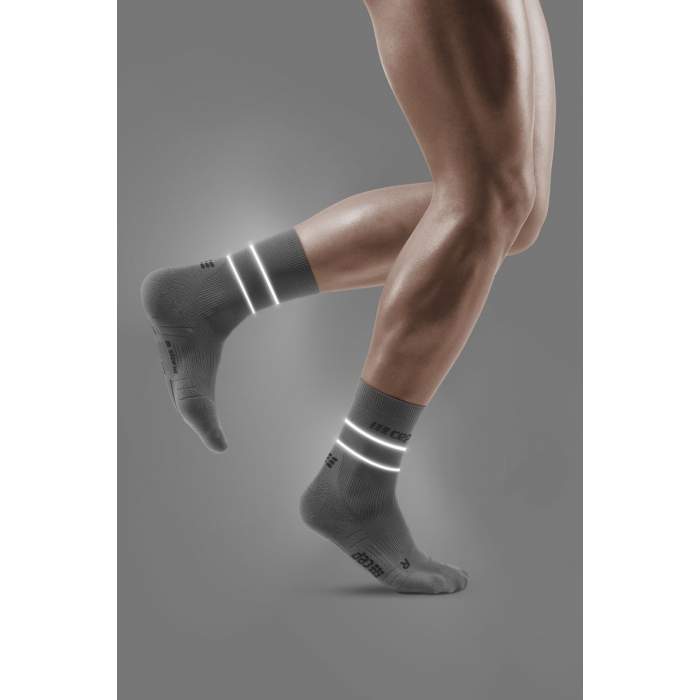 CEP Men's Reflective Mid-Cut Running Socks - Grey | High-Visibility Performance Socks for Night Running, Cycling & Outdoor Sports