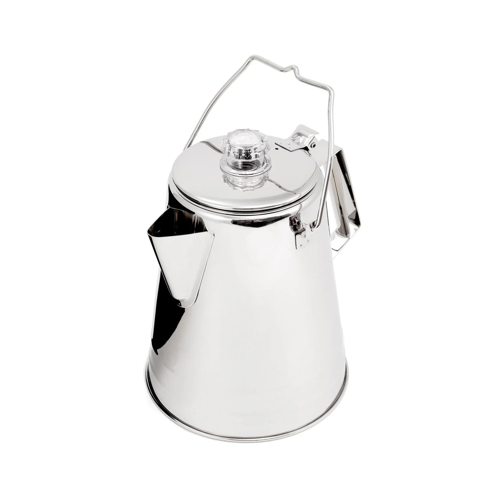 GSI Outdoors Percolator Coffee Pot - Glacier Stainless Steel, Ultra-Rugged Stovetop & Campfire Coffee Maker (28 Cup) | Perfect for Group Camping, Hiking Trips & Outdoor Adventures