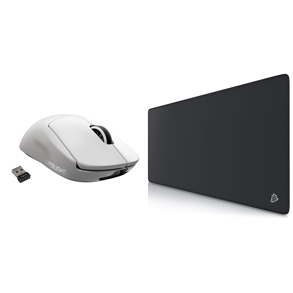 Logitech G Pro X Superlight Wireless Gaming Mouse - HERO 25K Sensor, Ultra-Lightweight 63g Design (White) & CSL-Computer Titanwolf XXL Speed Gaming Mouse Pad (Black, 900x400mm) - Perfect for Esports, FPS, and Professional Gaming Setups