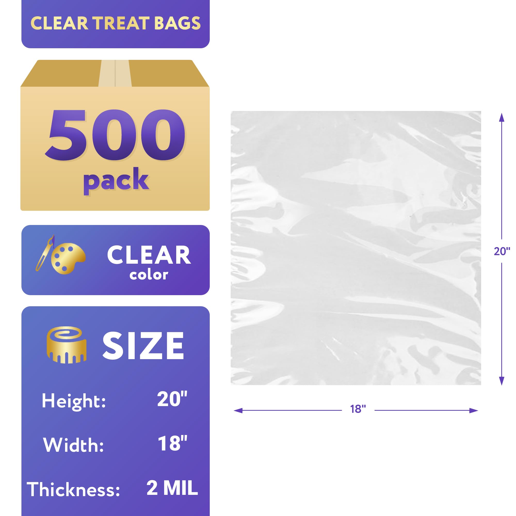 500 Pack Clear Poly Mailers 18x20 Inches - 2 Mil Waterproof Open Top Shipping Bags for Small Items | Perfect for Ecommerce, Retail Packaging & Mailing Documents