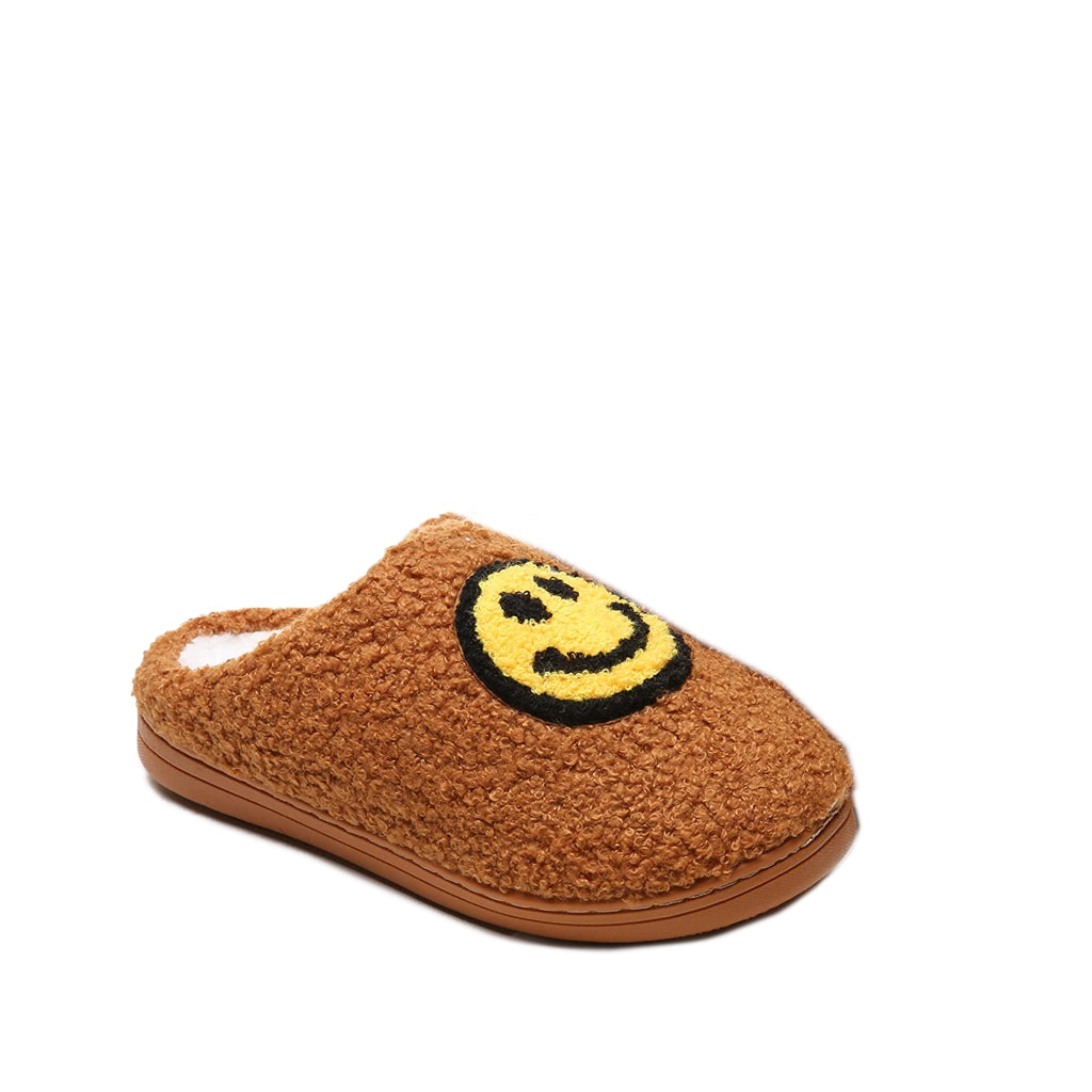 Floof Kid's Soft Fluffy Face Slippers - Brown Cozy House Shoes for Boys & Girls | Perfect for Indoor Comfort, Playtime & Winter Warmth