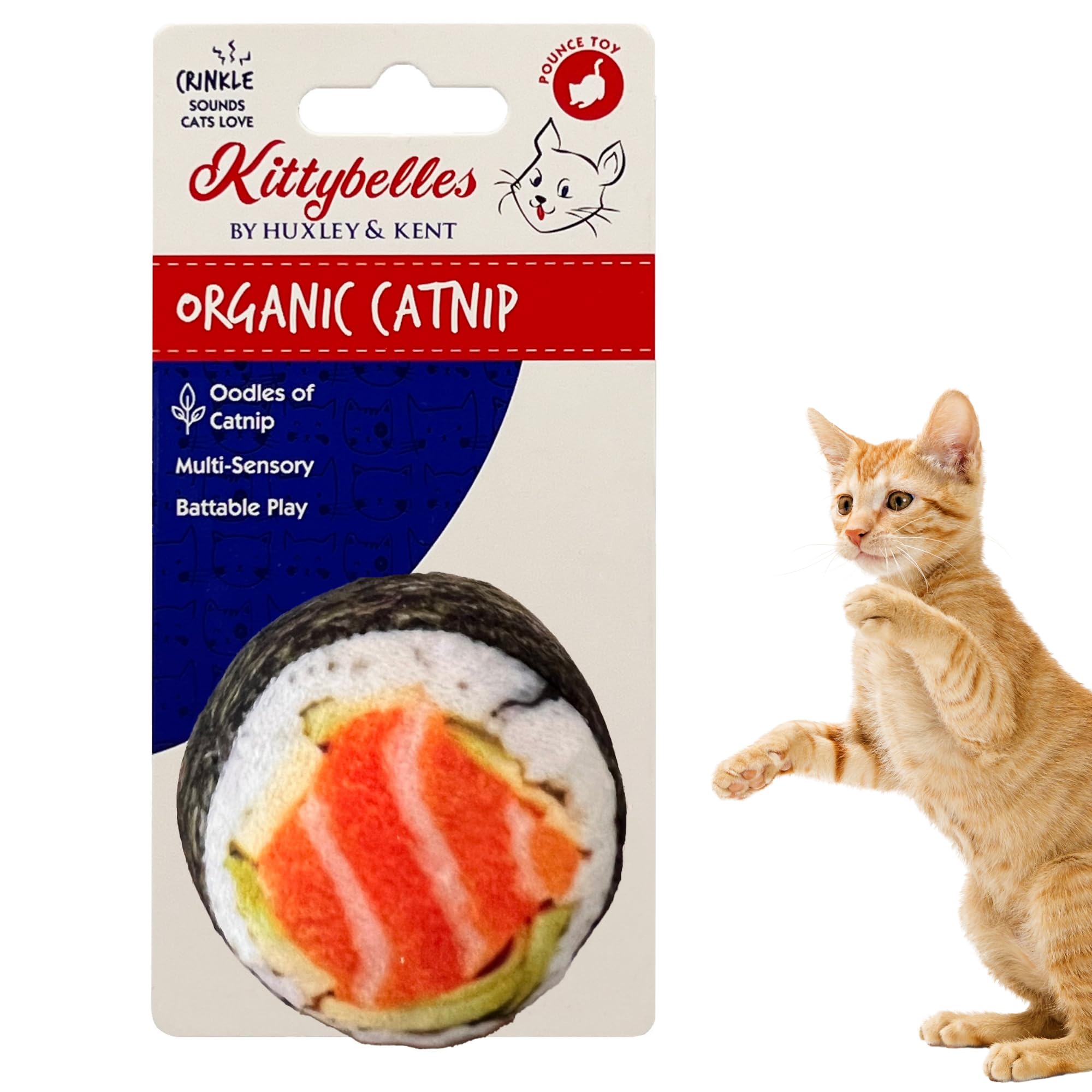 Huxley & Kent Plush Cat Toy - Sushi Snack Attack with Strong Catnip | Interactive Kitten Toy with Crinkle Sound | Perfect for Playtime & Training | Kittybelles