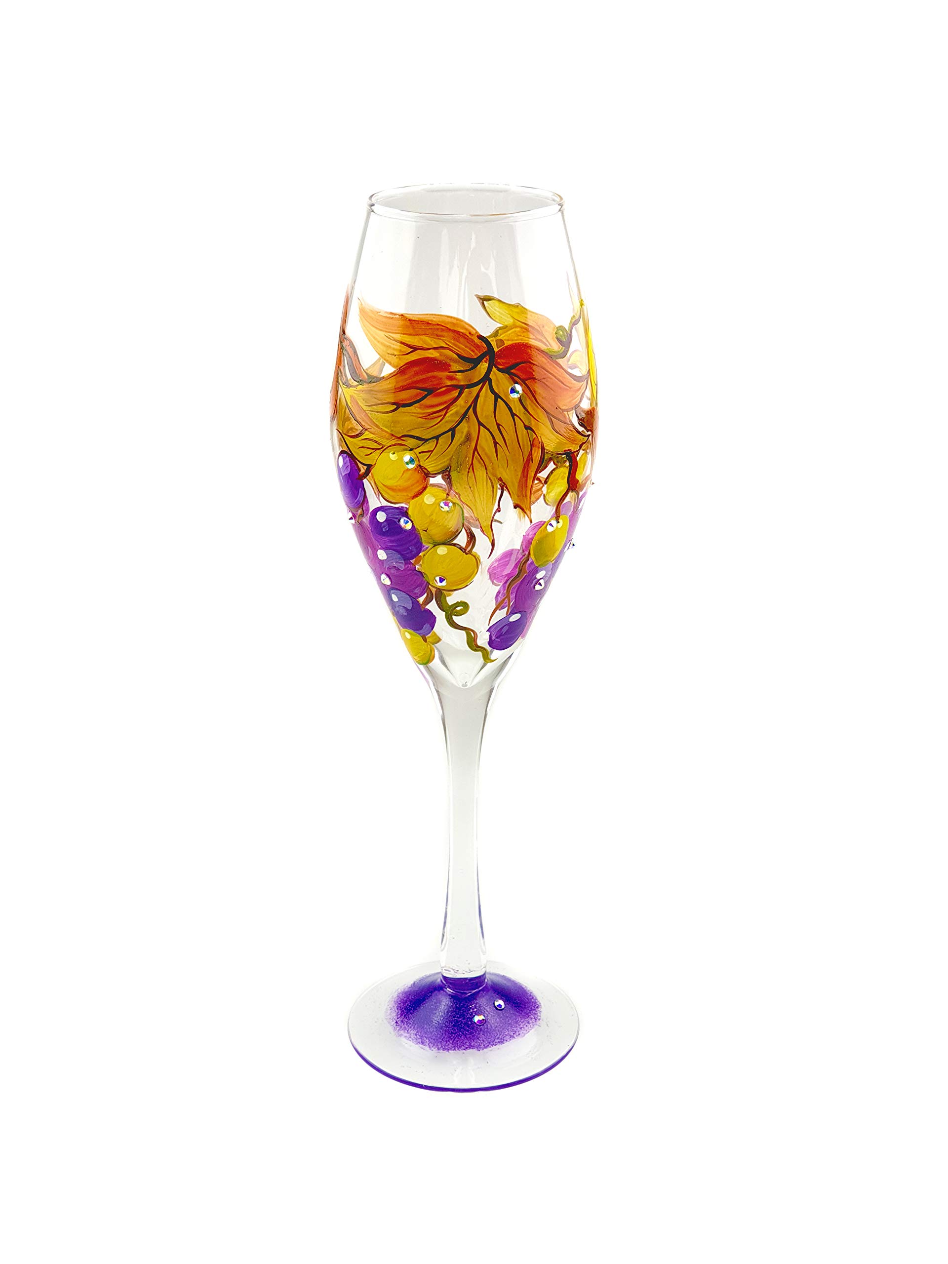 12.75 oz Elegant Rhinestone Grape Wine Glasses Set of 2 - Stemmed Crystal Goblets for Wedding, Anniversary & Romantic Dinner Party Decor
