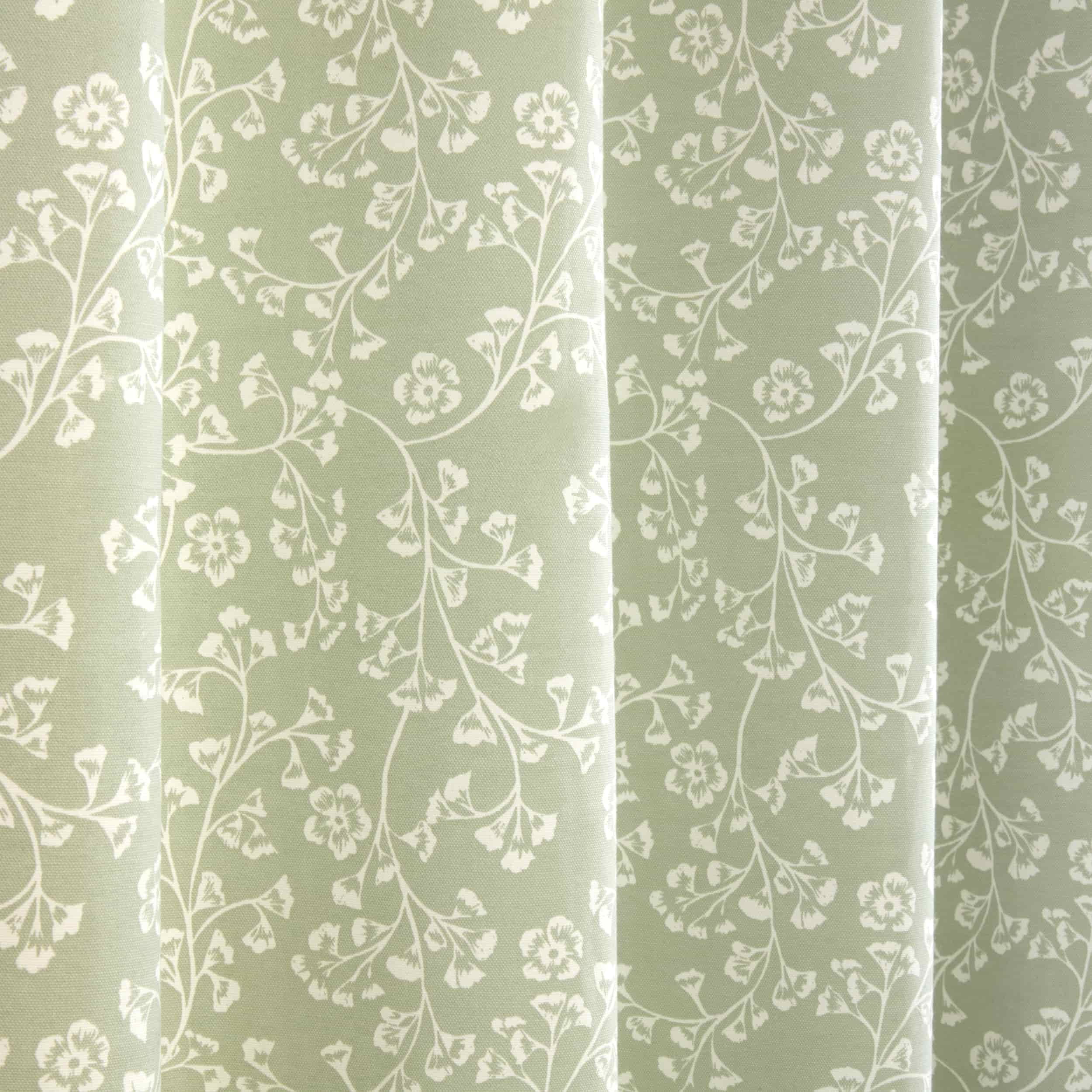 Sade Floral Eyelet Curtains - Green Sheer Window Drapes for Living Room, Bedroom & Nursery - Light Filtering & Privacy Linen Look Curtain Panels