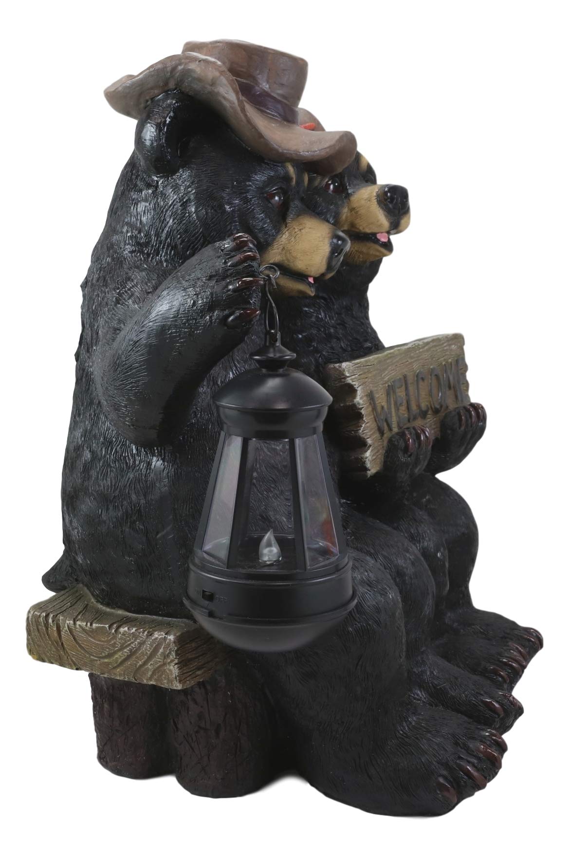 Ebros Rustic Forest Black Bear Couple Statue with Solar LED Lantern - Valentine's Garden Decor for Pathways, Parks & Outdoor Spaces