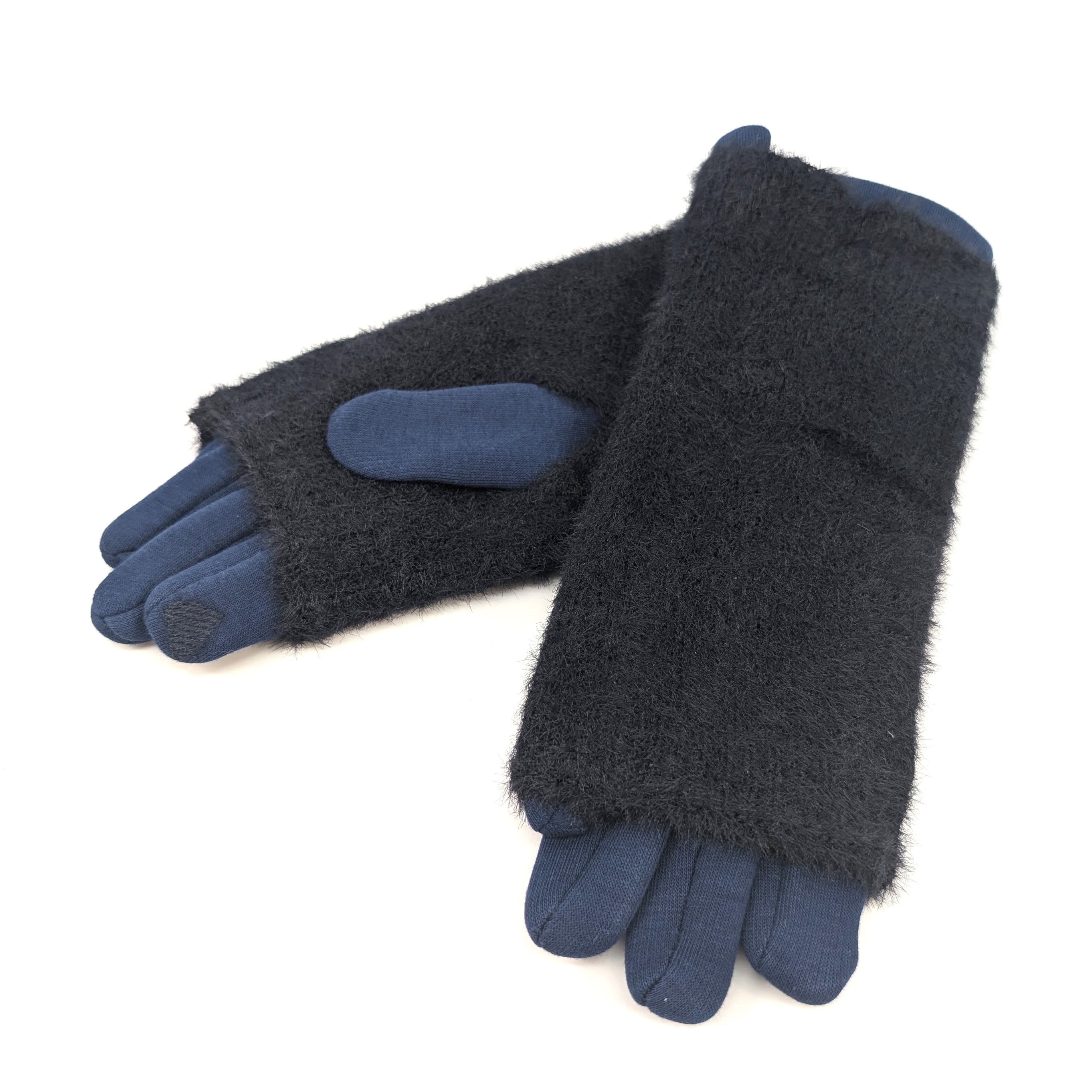 Faux Fur Convertible Gloves - Navy Blue | Warm & Stylish Mittens for Women & Men | Perfect for Winter, Snow, and Outdoor Activities