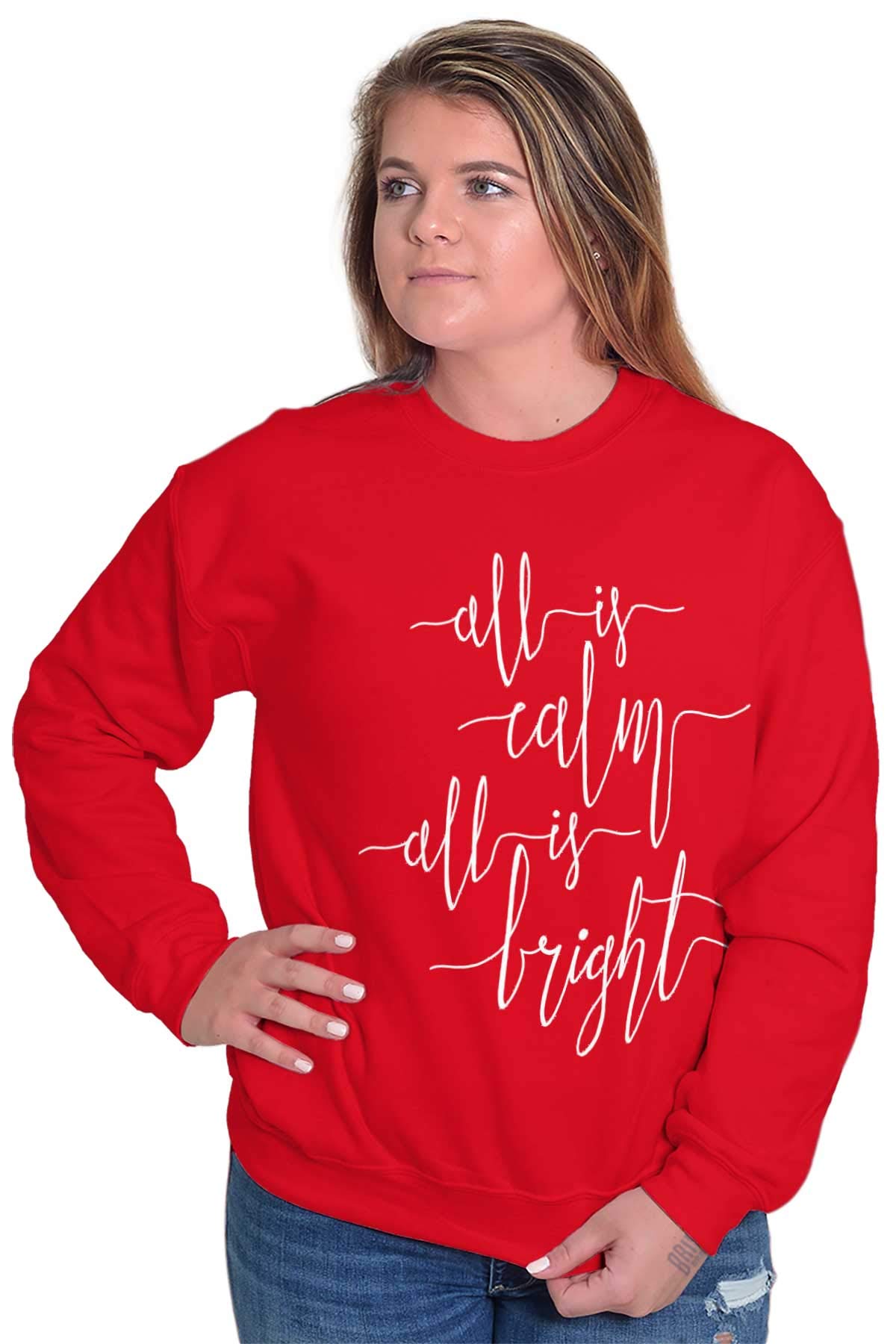 Christmas All Is Calm and Bright Women's Crewneck Sweatshirt - Cozy Holiday Sweater for Women, Festive Xmas Pullover for Family Gatherings & Winter Celebrations