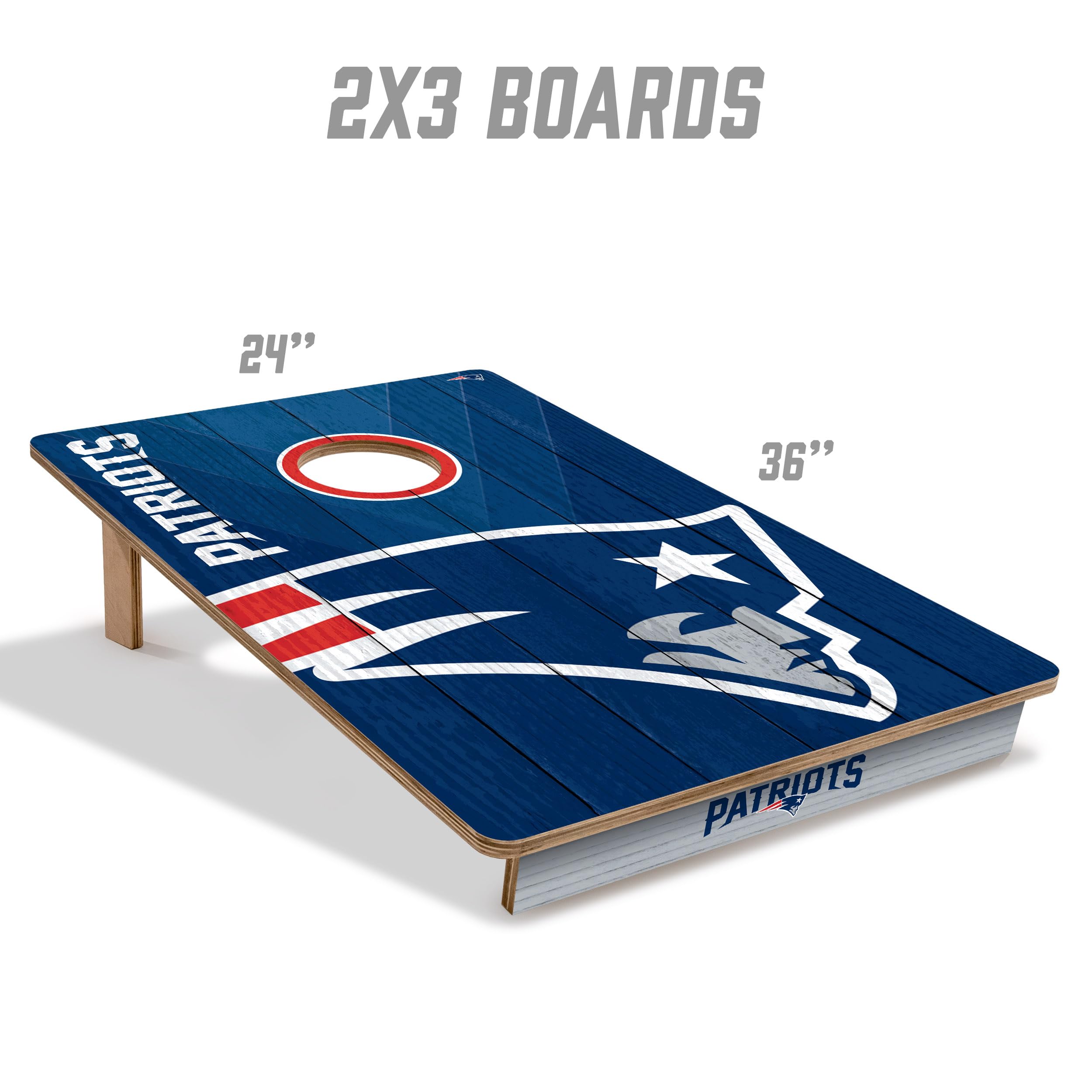 YouTheFan NFL New England Patriots 2’ x 3’ Wood Cornhole Game Set with Logo Bags - Premium Outdoor Tailgating & Backyard Party Game for Football Fans
