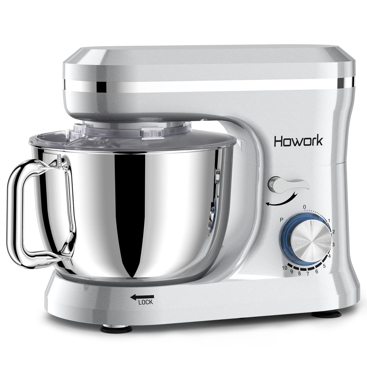 HOWORK 6.5QT Stand Mixer, 10+ Speed Electric Kitchen Mixer with Stainless Steel Bowl, Dough Hook, Wire Whip & Beater - Perfect for Baking, Whipping, Kneading Dough - Ideal for Home Bakers & Cooking Enthusiasts