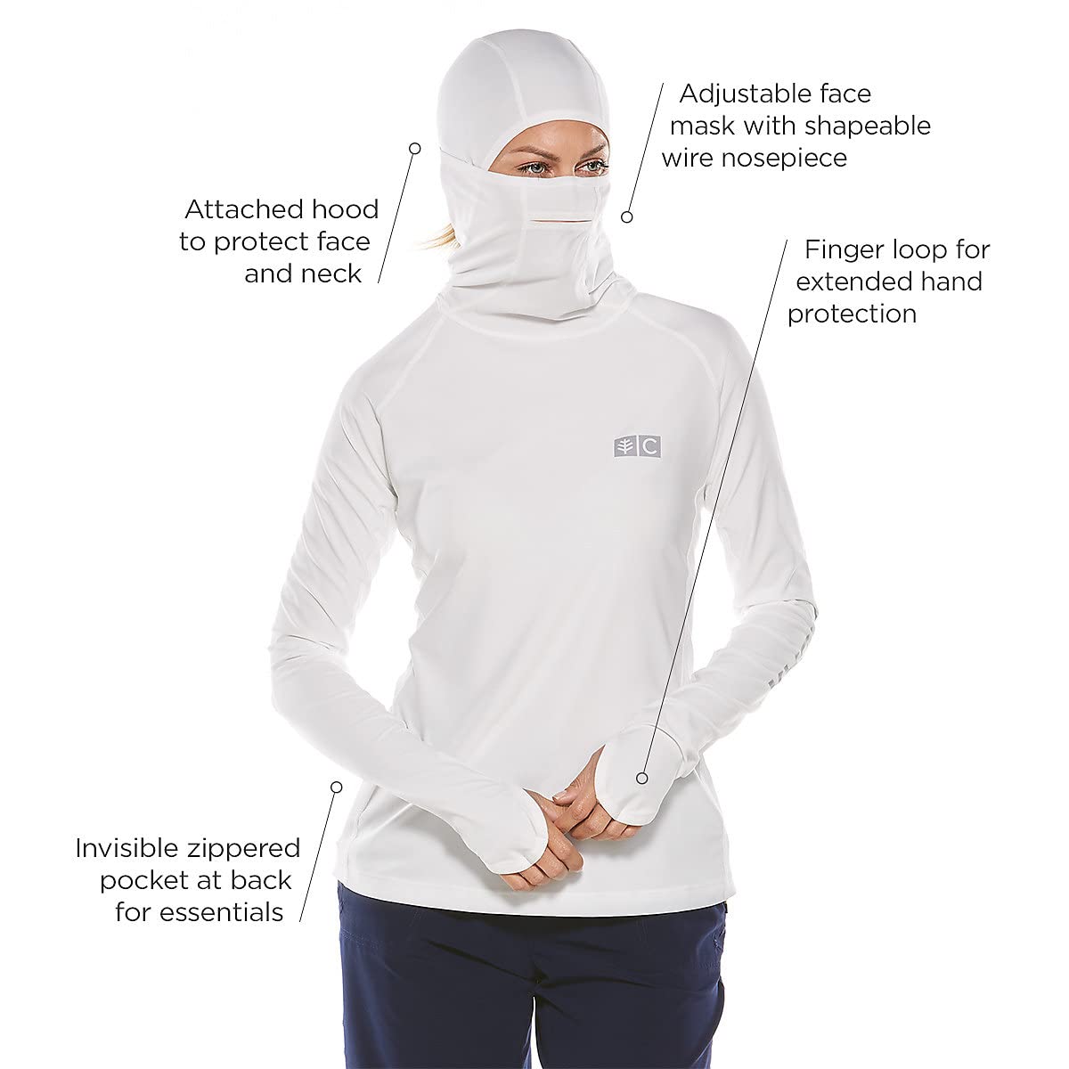 Coolibar UPF 50+ Women's Paros Sailing Hoodie - Sun Protective Long Sleeve Shirt for Outdoor Activities, Beach, Boating & Hiking | Lightweight UV Protection Clothing