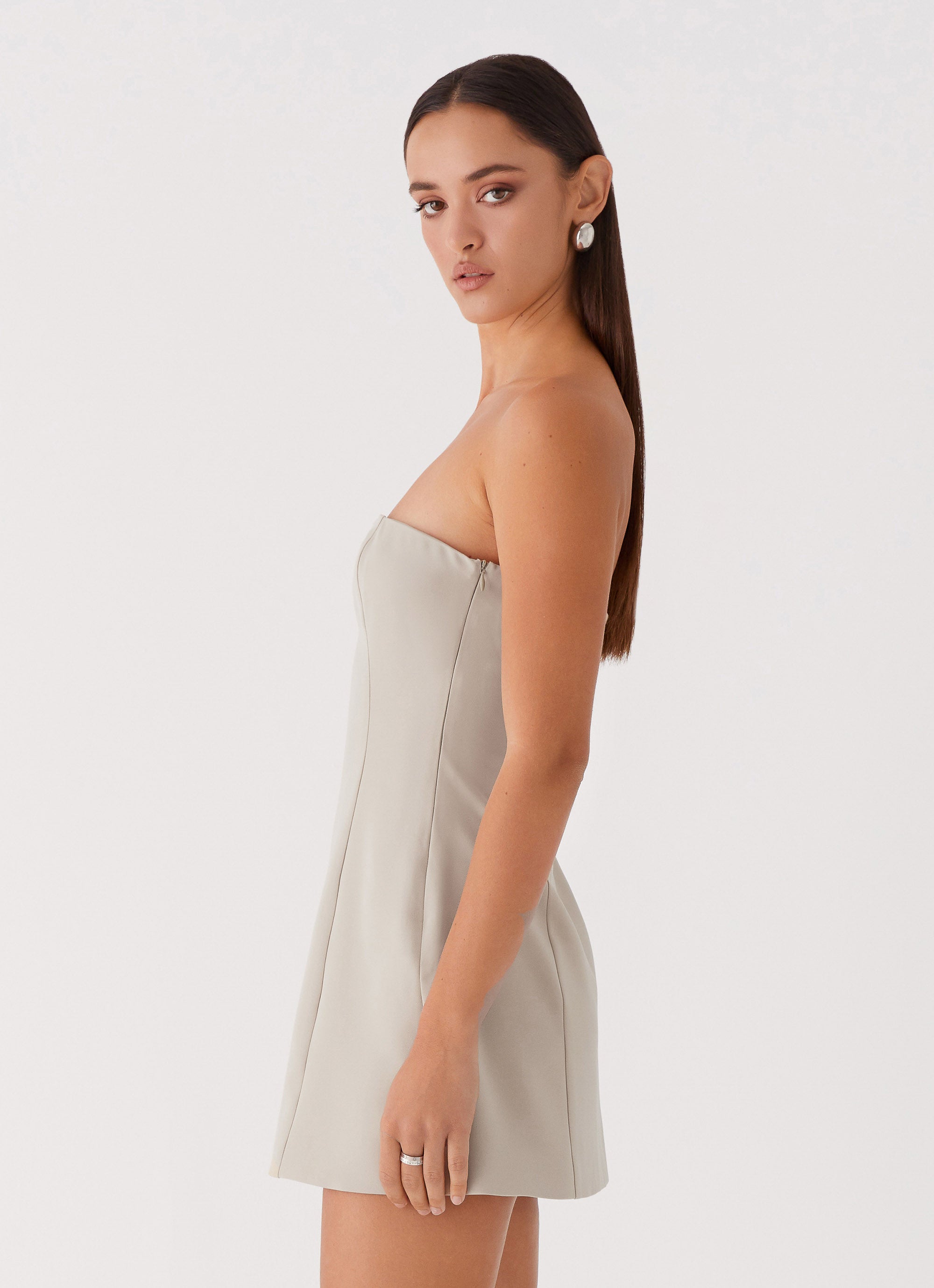 Strapless Mini Dress for Women - Elegant Beige Summer Party Cocktail Dress | Perfect for Weddings, Dates & Night Out