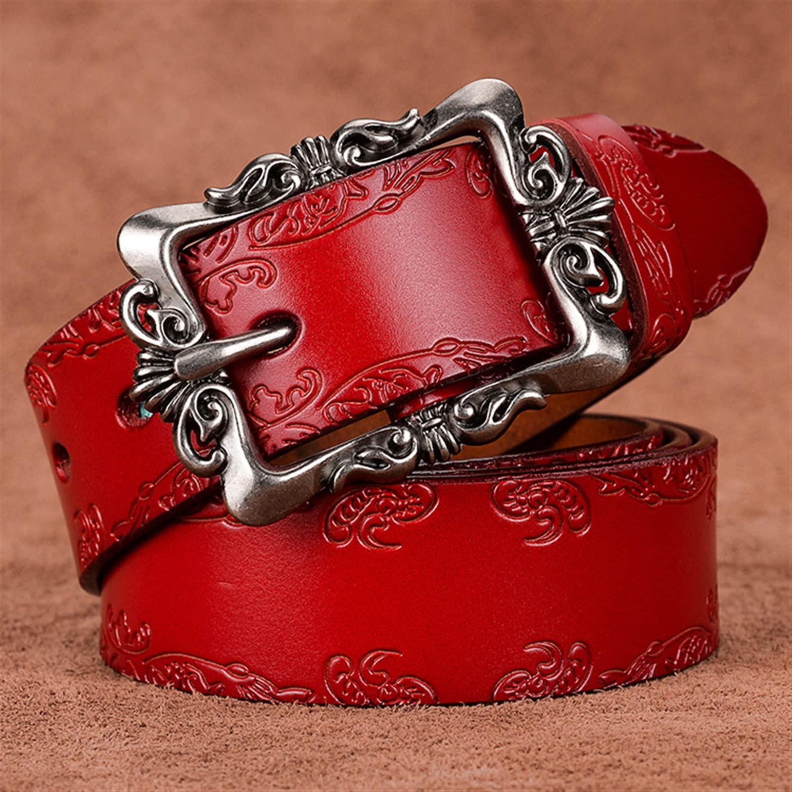 Vintage Carved Pin Buckle Leather Belt for Women - Casual Fashion Waist Belt for Jeans & Dresses (105cm, Brown) - Perfect for Everyday Wear, Office & Date Nights
