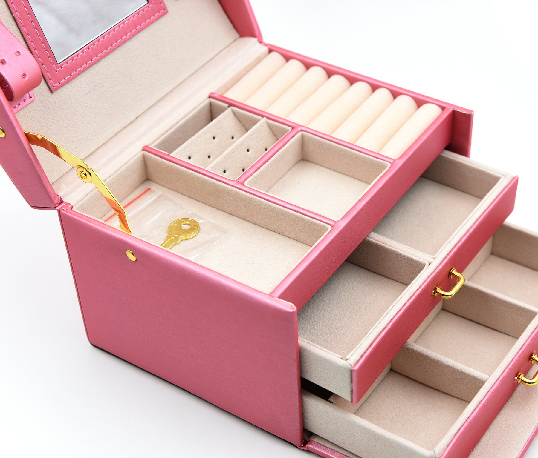 Goldwheat 3-Layer Jewelry Organizer Box with Lock - Portable Travel Jewelry Storage Case for Necklaces, Earrings, Rings & Bracelets | Perfect for Women's Jewelry Organization at Home, Travel & Gifts