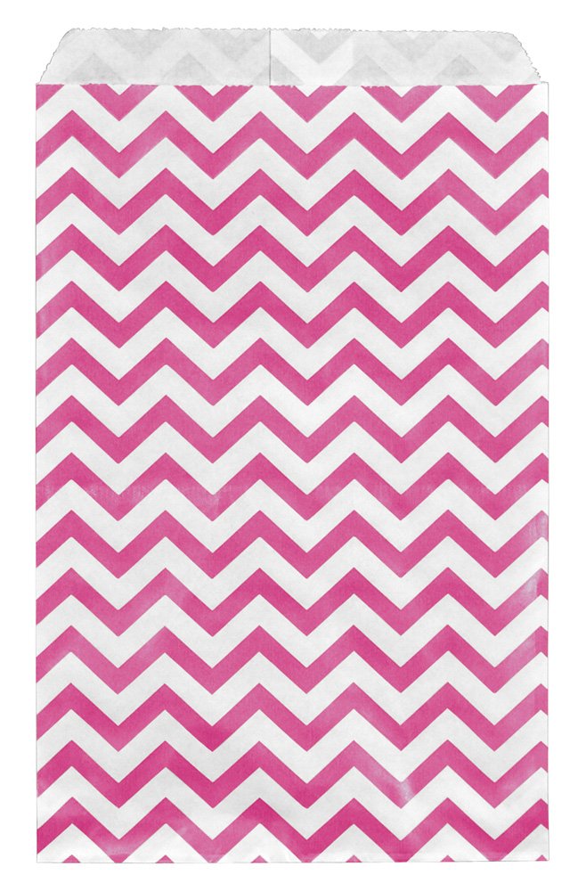 200 Pack Pink Chevron Pattern Gift Bags 6x9 Inches - Reusable Shopping Tote Bags with Zig Zag Design for Parties, Weddings, Baby Showers & Retail Sales (Caddy Bay Collection)